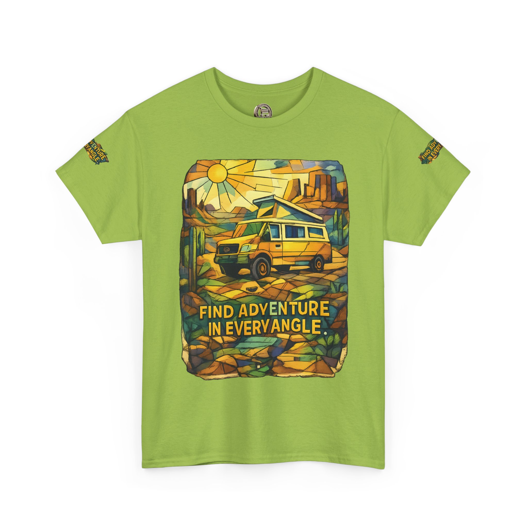 Unisex Heavy Cotton Tee — "Find Adventure In Every Corner" Design Cubic-Line