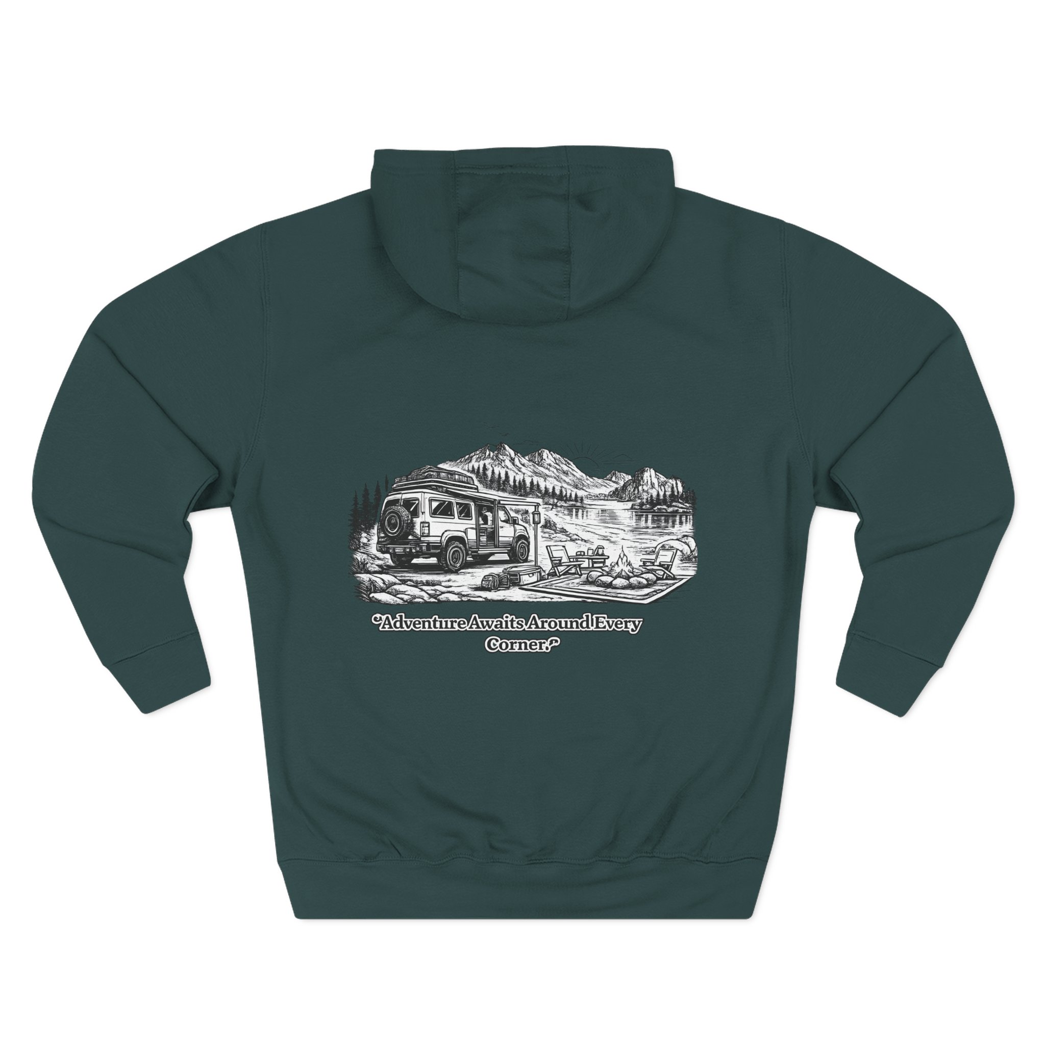 2864798975126084587_2048.jpeg Three-Panel Fleece Hoodie - "Adventure Awaits Around Every Corner" Design Minimal-Line