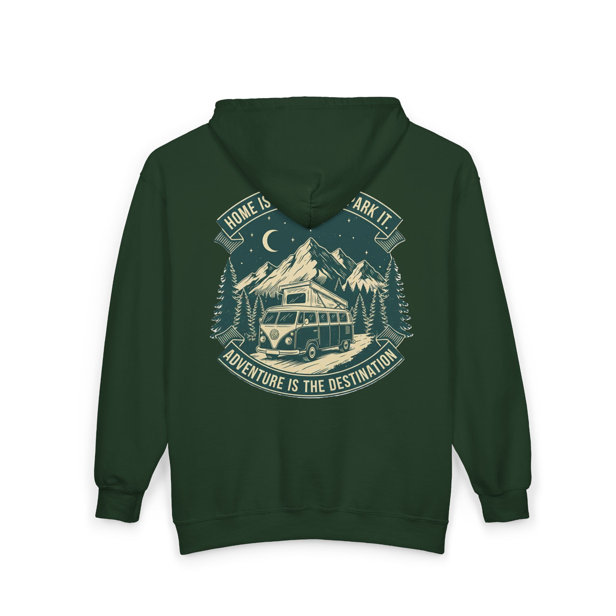 2865191094749092082_2048.jpeg Zip Hoodie — "Home Is Where You Park It-Adventure is the destination"(Only Back Printed) Camper Van Adventure Zip-Up