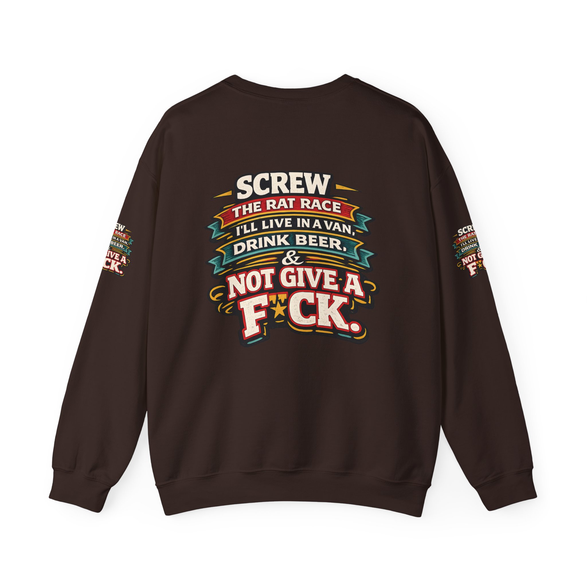 Unisex Heavy Blend™ Crewneck Sweatshirt — "Screw The Rat Race" Design F**K-Line