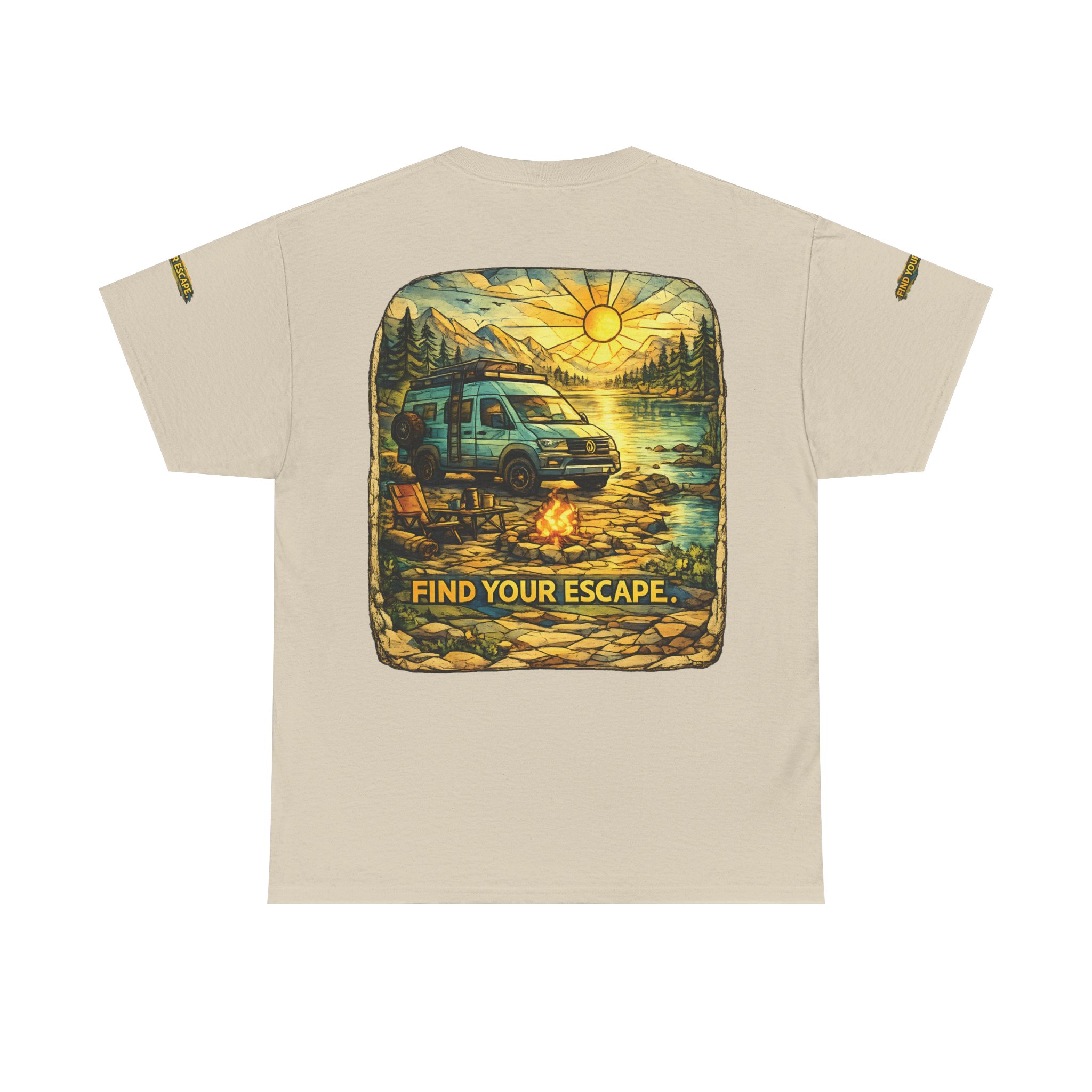 Unisex Heavy Cotton Tee — "Find Your Escape" Design Cubic-Line