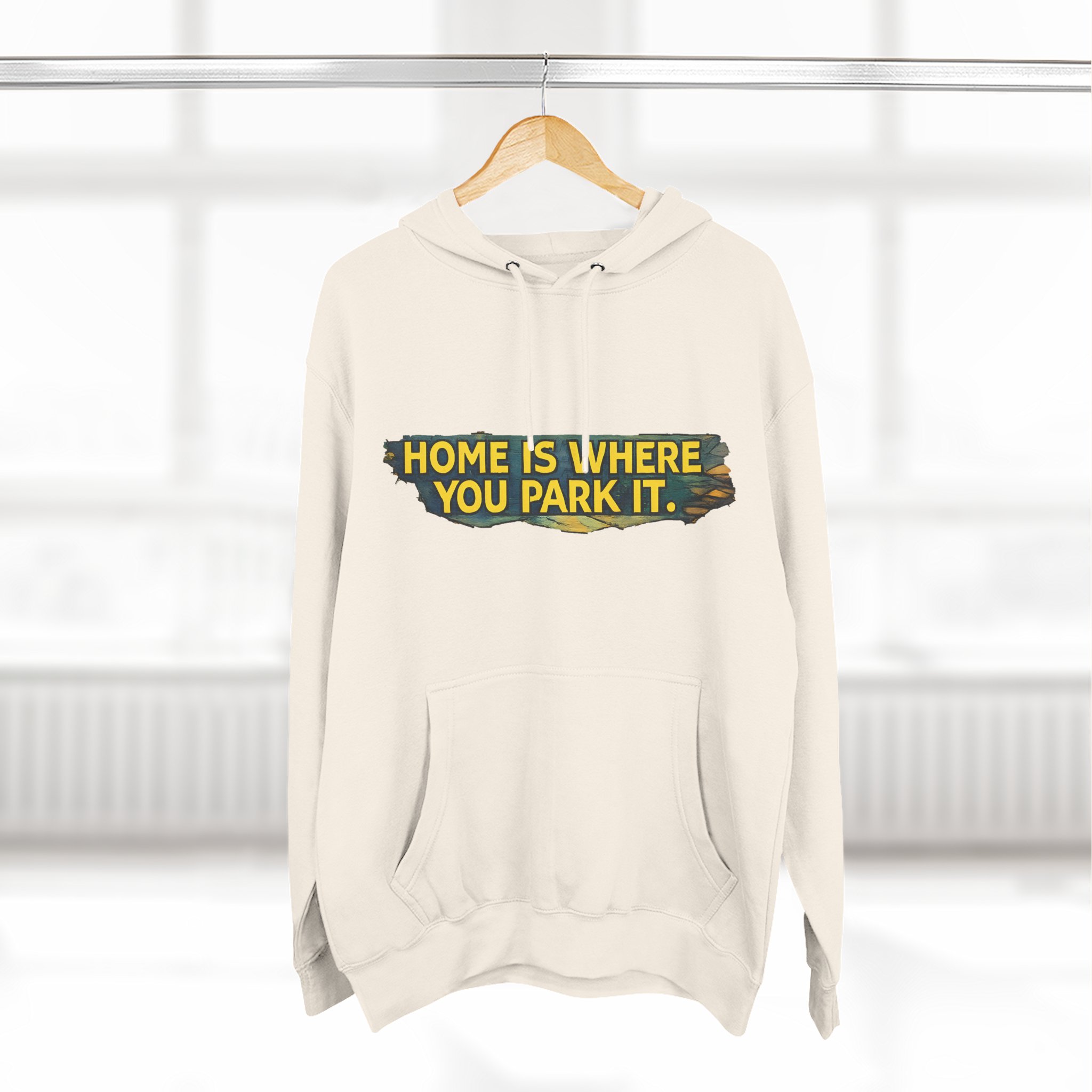 Three-Panel Fleece Hoodie - ""Home Is Where You Park It"" Design Cubic-Line