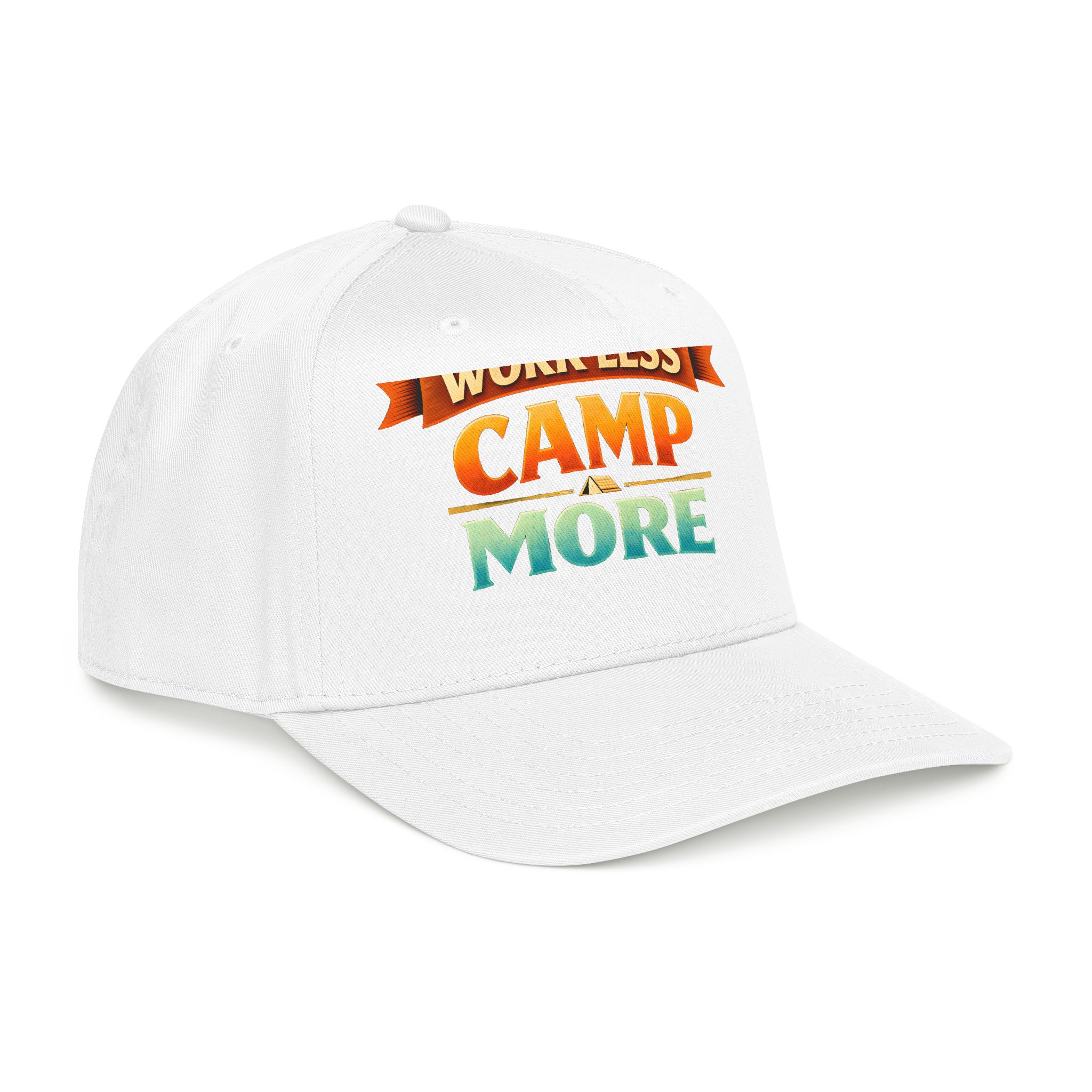 Baseball Cap - "Work Less-Camp More" Design Scenic-Line