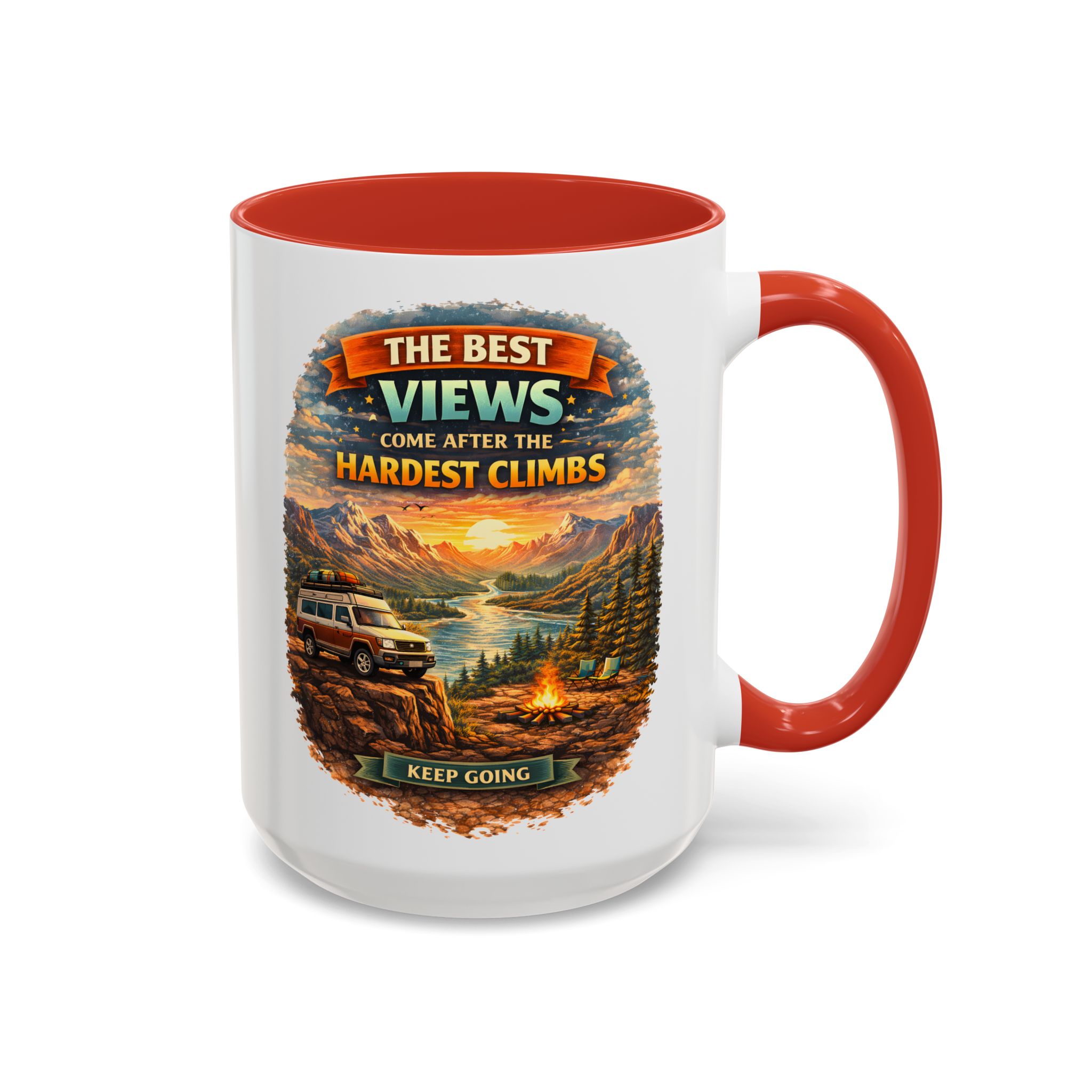 Accent Coffee Mug (11, 15oz) — "The Best Views" Design Scenic-Line