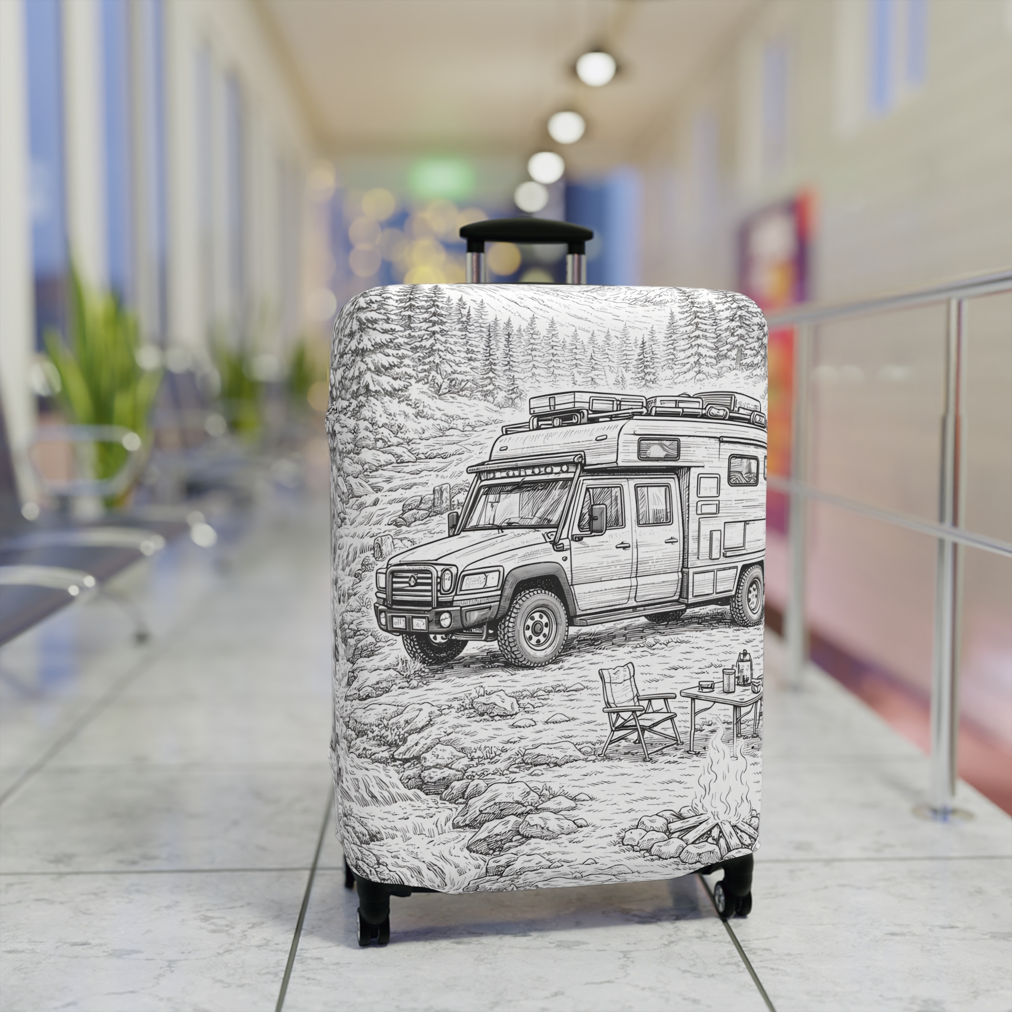 2880374404356997864_2048.jpeg Luggage Cover — Adventure Camper Sketch Travel Suitcase