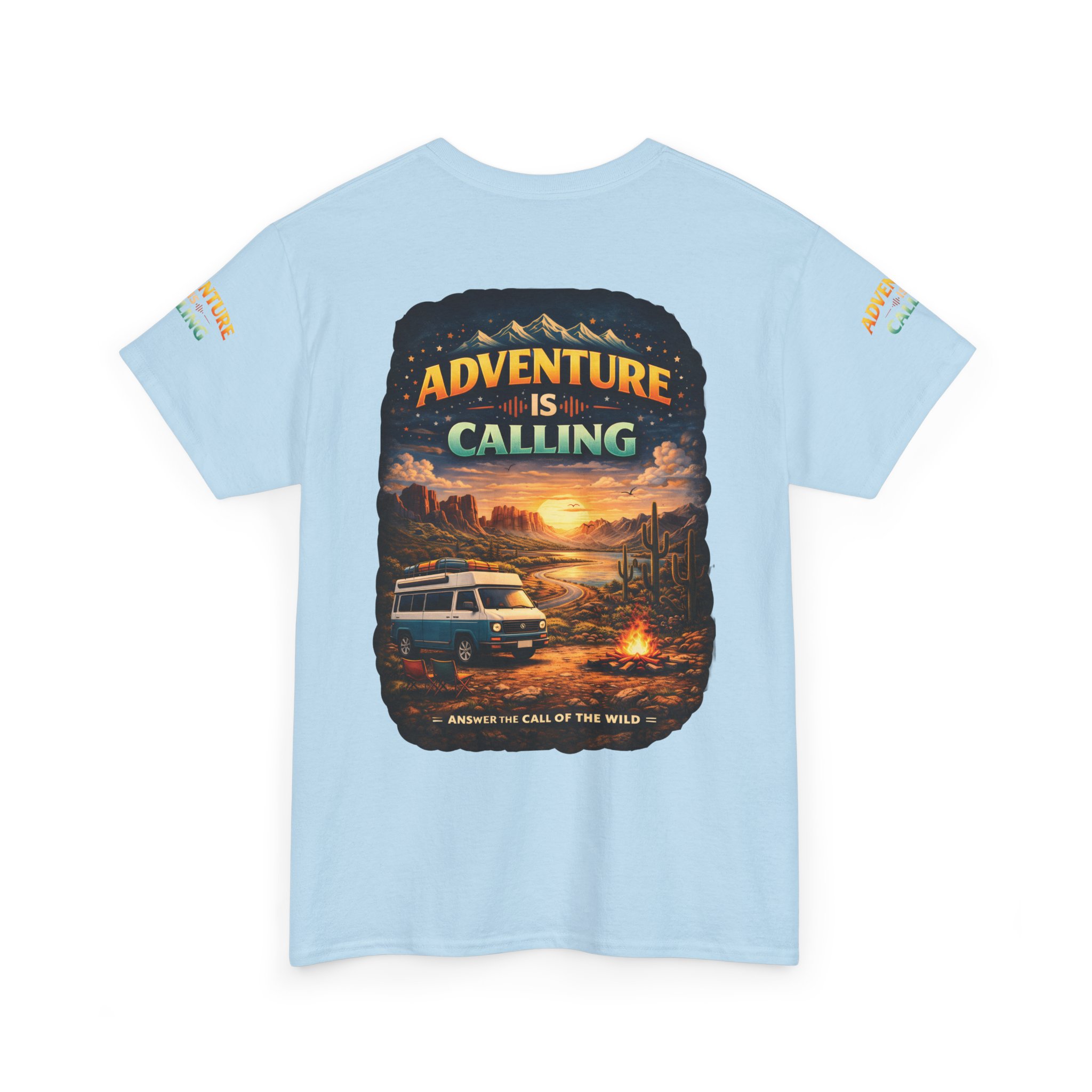 Unisex Heavy Cotton Tee — "Adventure Is Calling" Design Scenic-Line