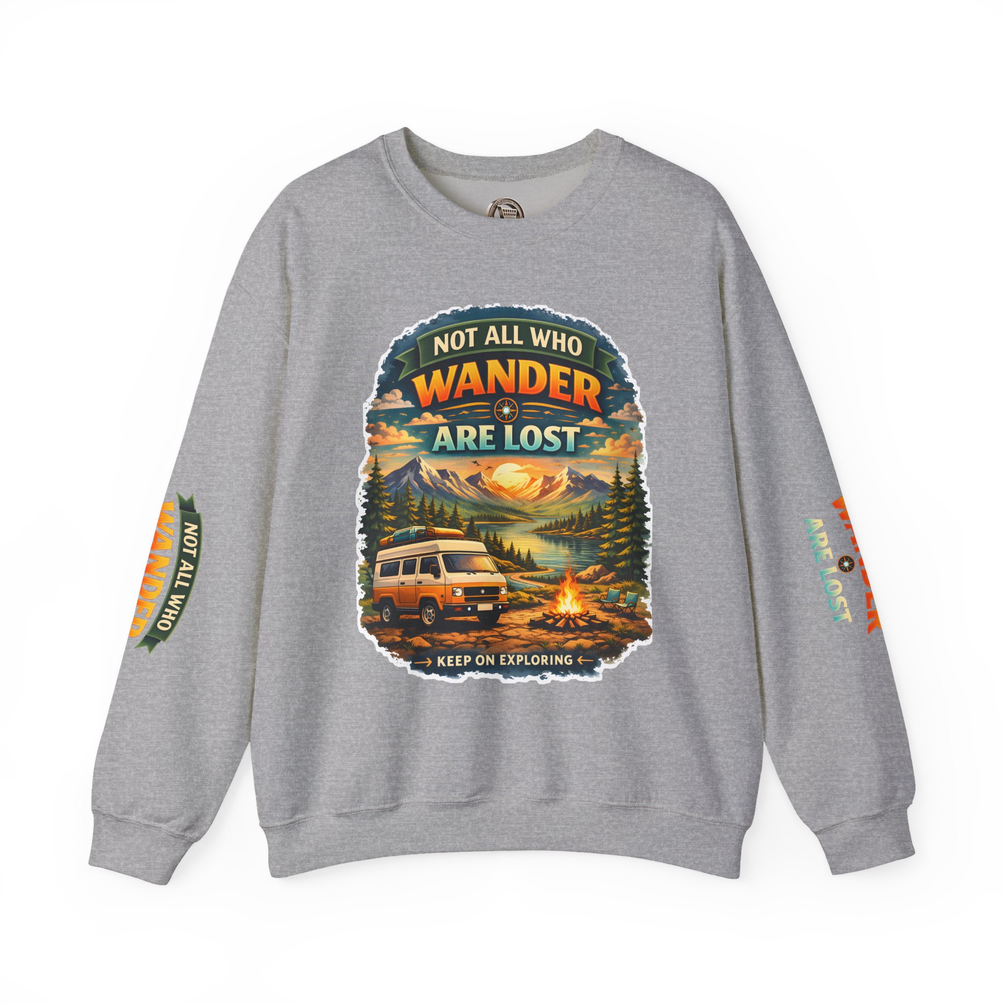 Unisex Heavy Blend™ Crewneck Sweatshirt — "Not All Who Wander Are Lost" Design Scenic-Line