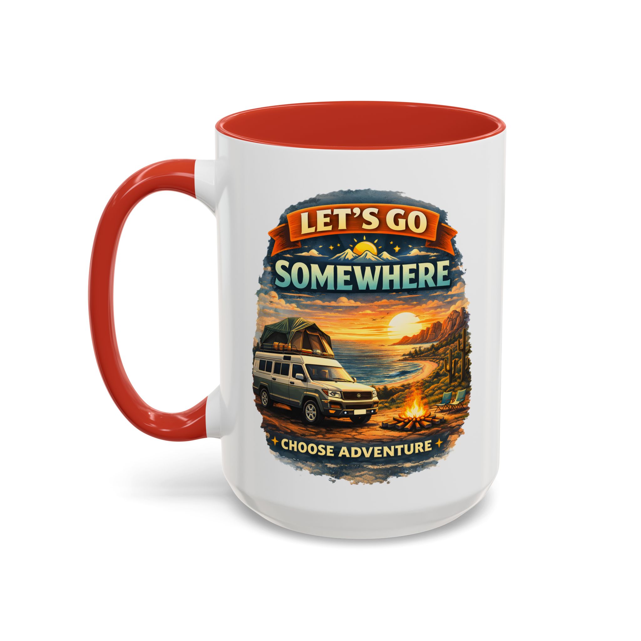 Accent Coffee Mug (11, 15oz) — "Lets Go Somewhere" Design Scenic-Line