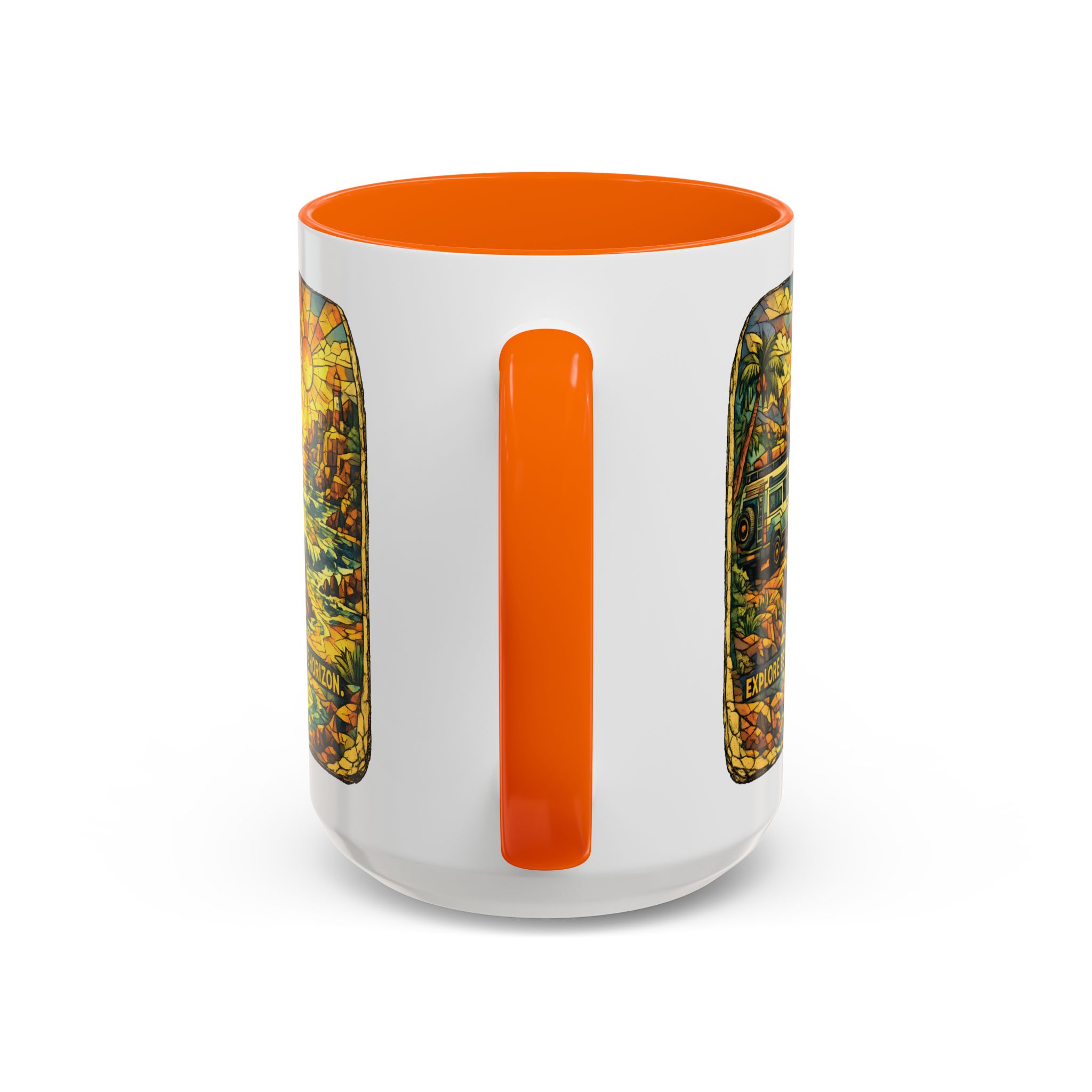 Accent Coffee Mug (11, 15oz) — "Explore Beyond The Horizon" Design Cubic-Line