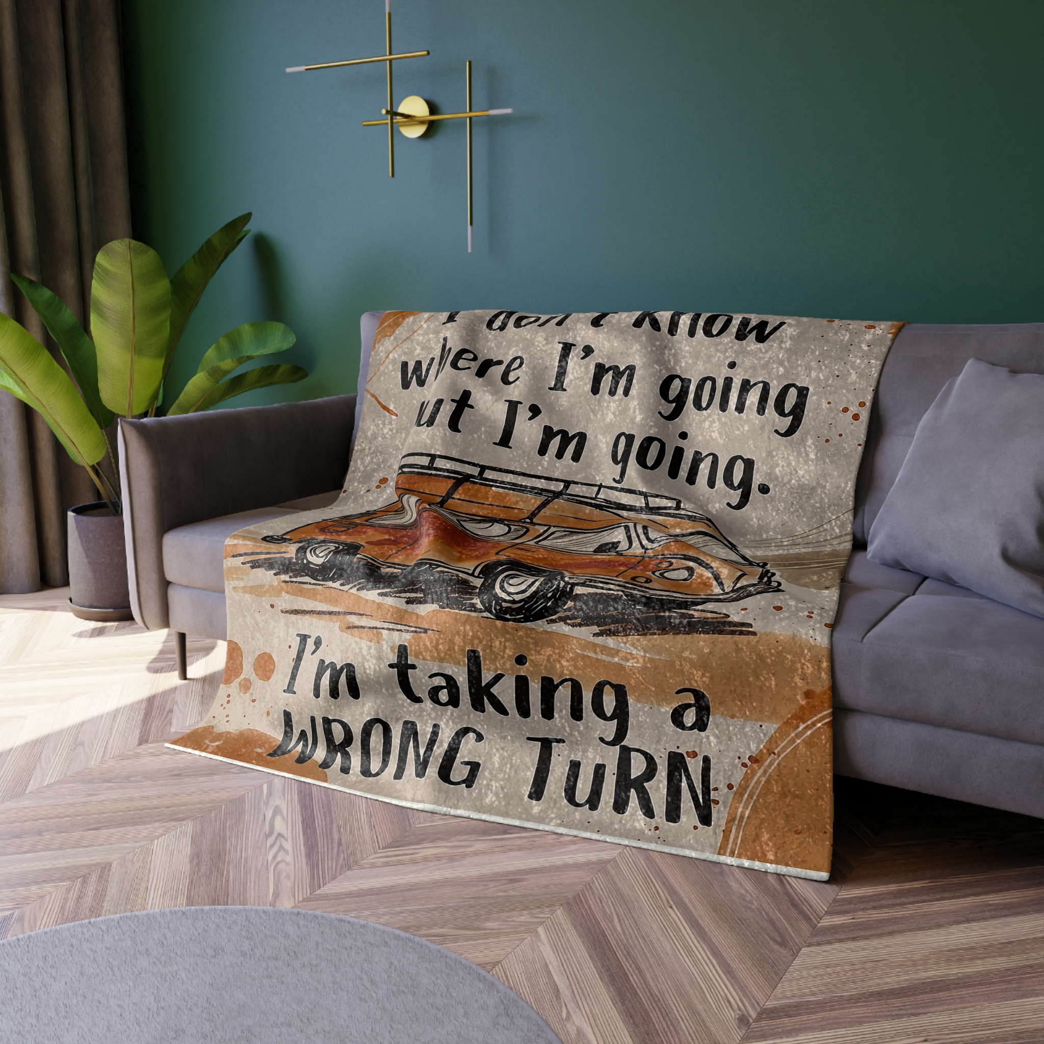Crushed Velvet Blanket — 'I Don't Know Where I'm Going' Retro Van Throw