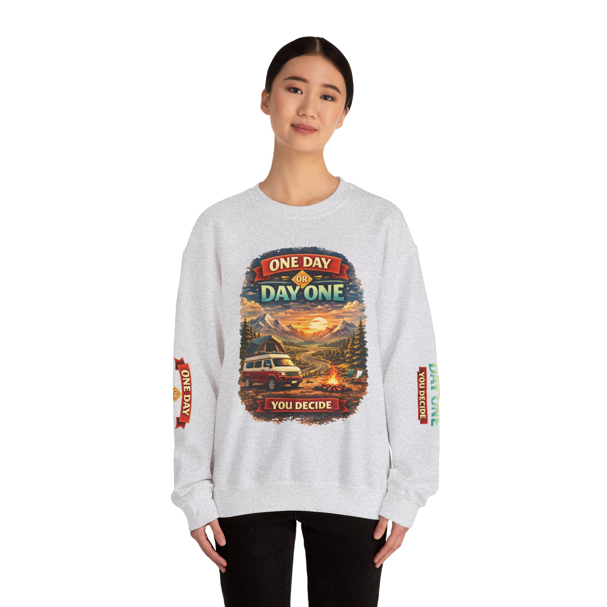 Unisex Heavy Blend™ Crewneck Sweatshirt — "One Day Or Day One" Design Scenic-Line