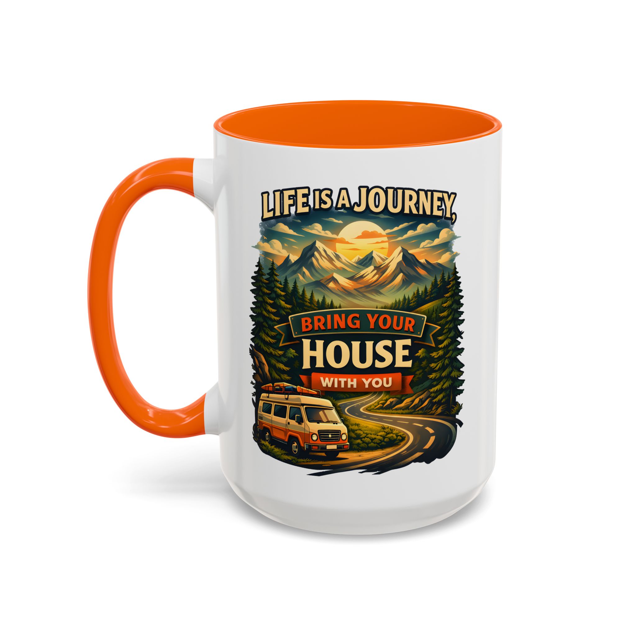 Accent Coffee Mug (11, 15oz) — "Live Is A Journey-Bring Your House With You" Design Scenic-Line