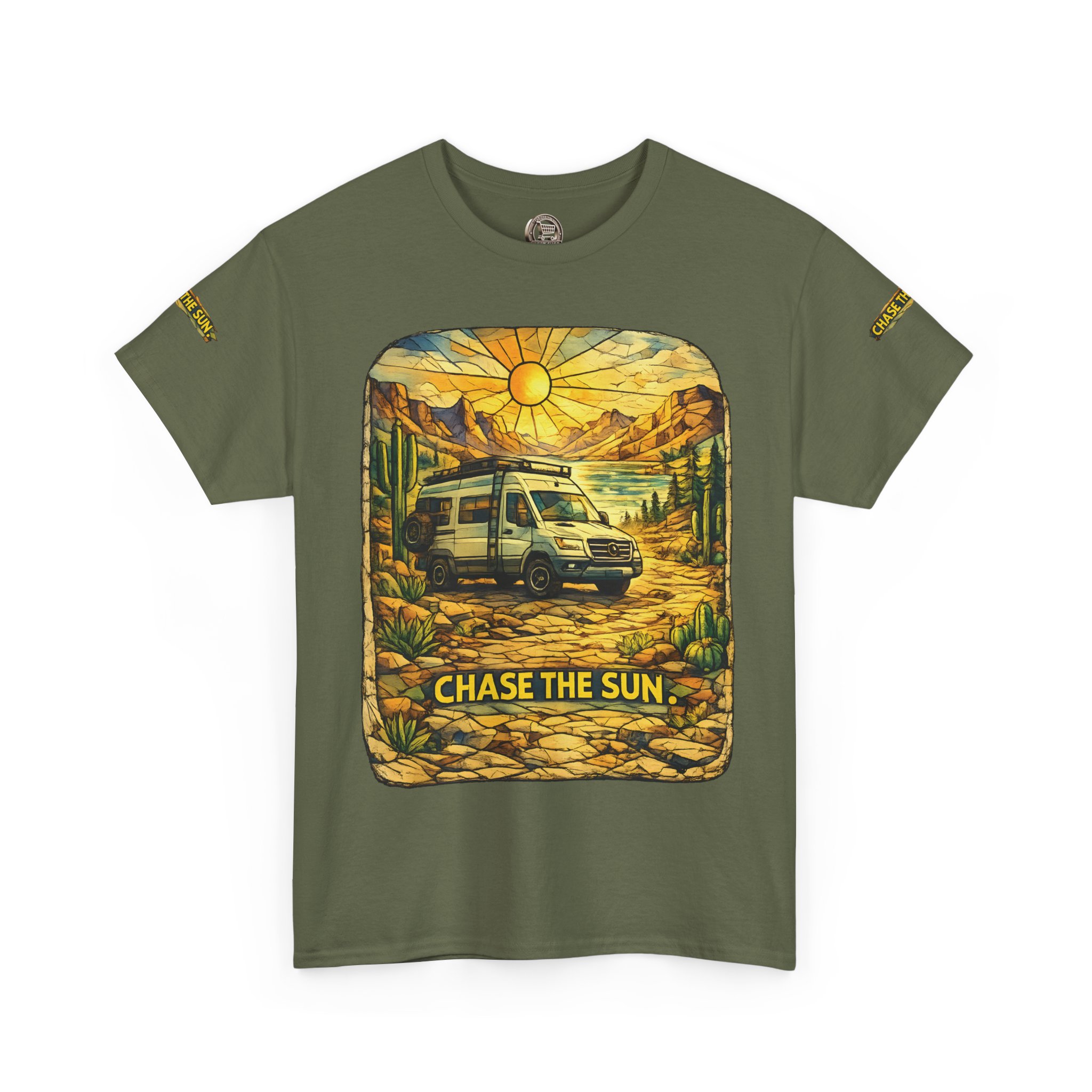 Unisex Heavy Cotton Tee — "Chase The Sun" Design Cubic-Line