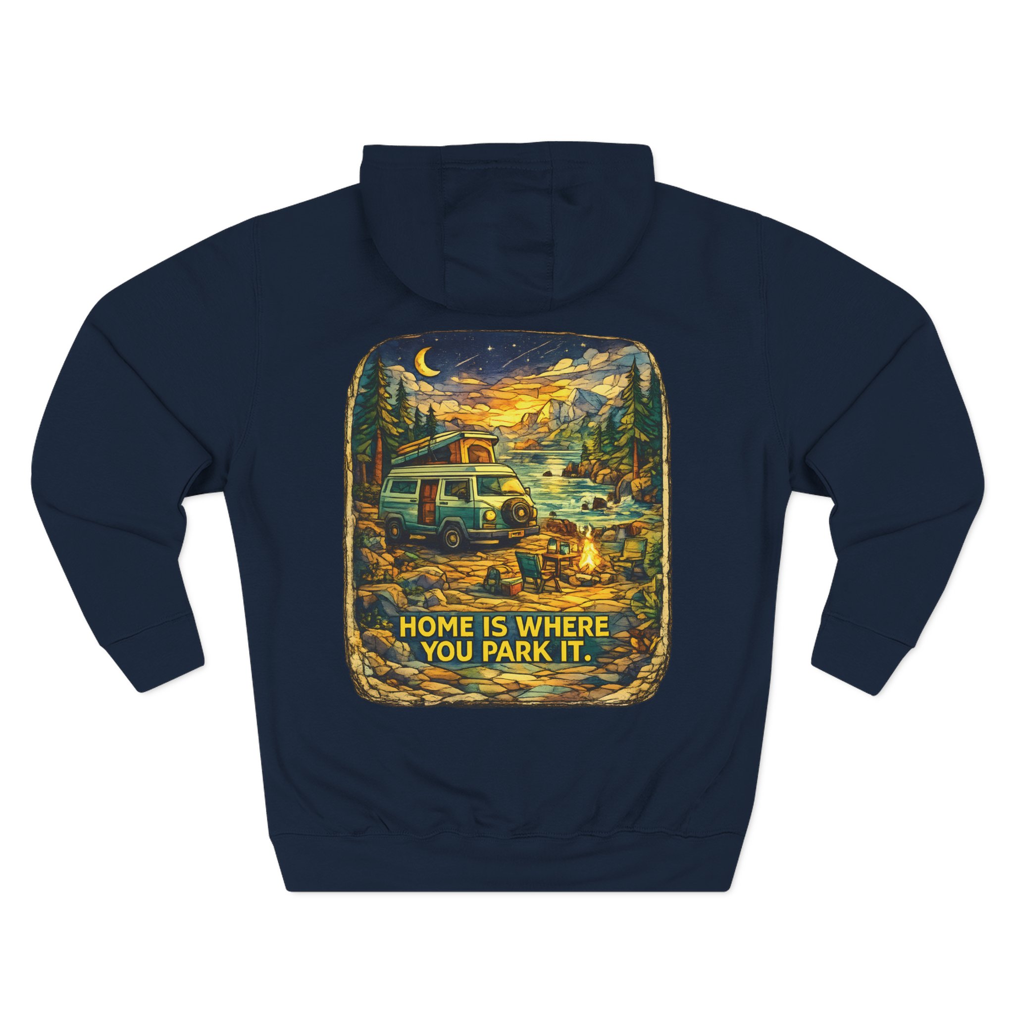 Three-Panel Fleece Hoodie - ""Home Is Where You Park It"" Design Cubic-Line