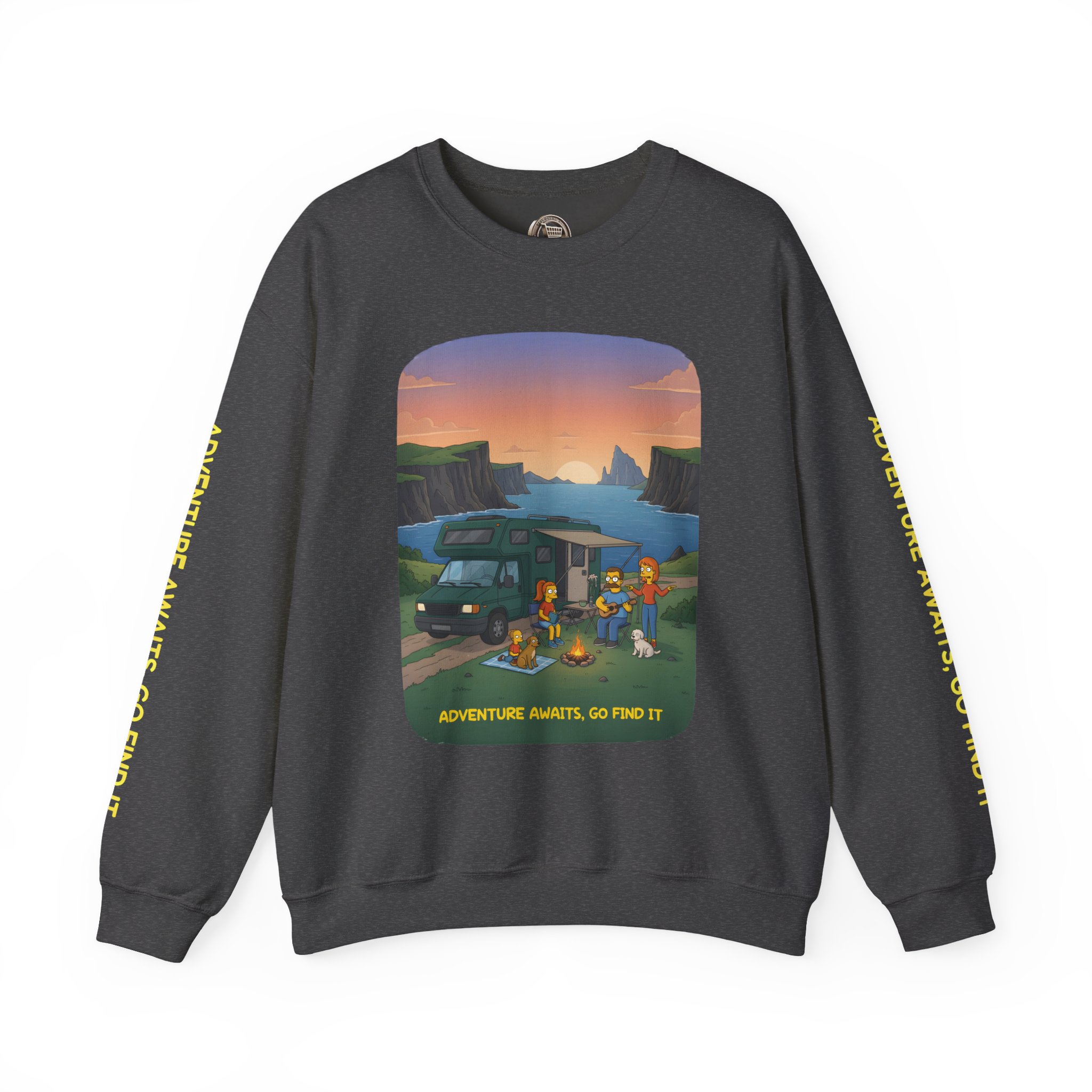Unisex Heavy Blend™ Crewneck Sweatshirt — "Adventure Awaits-Go Find It"" Design Sitcom-Line