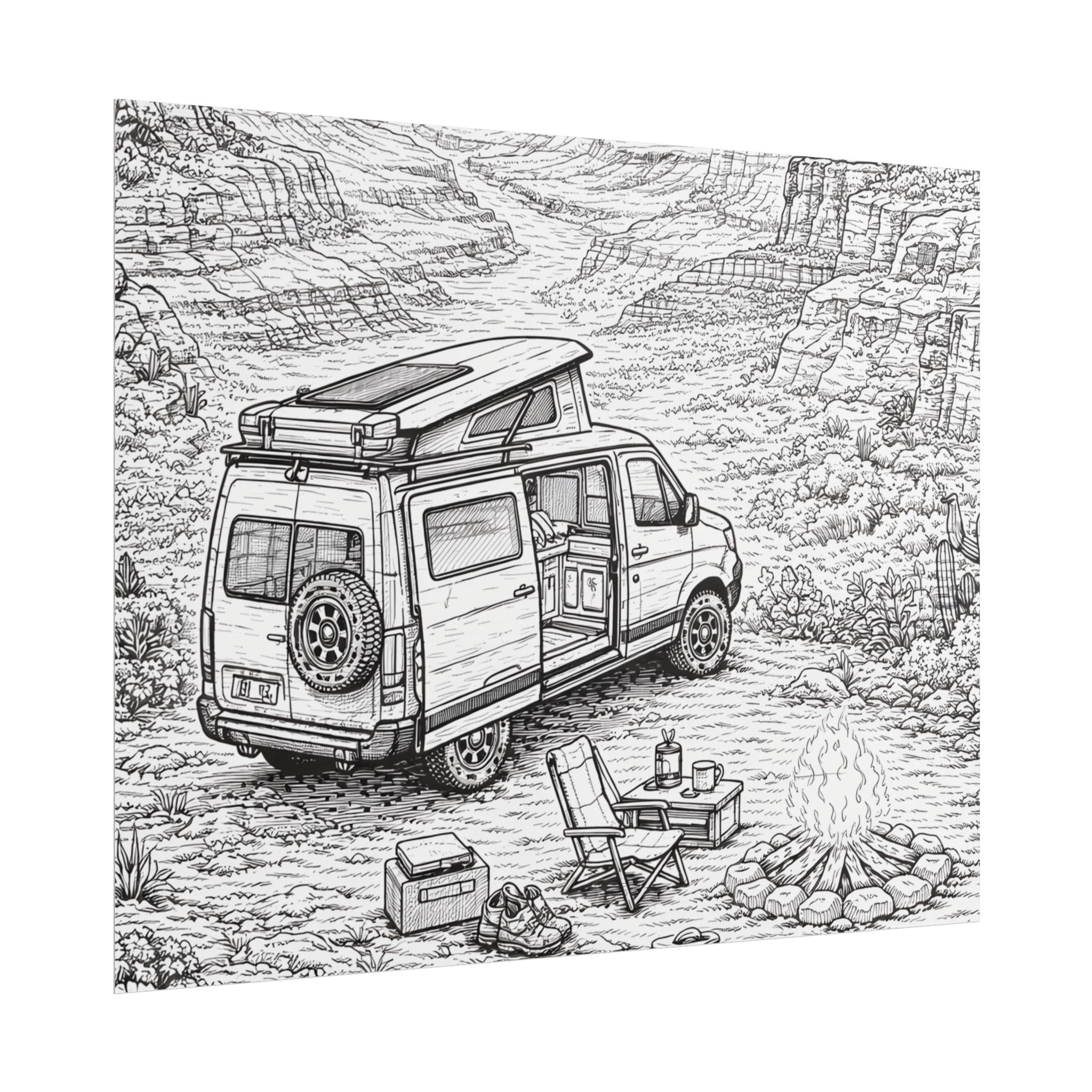 Campervan Poster — Vintage RV Camping Landscape Wall Art
