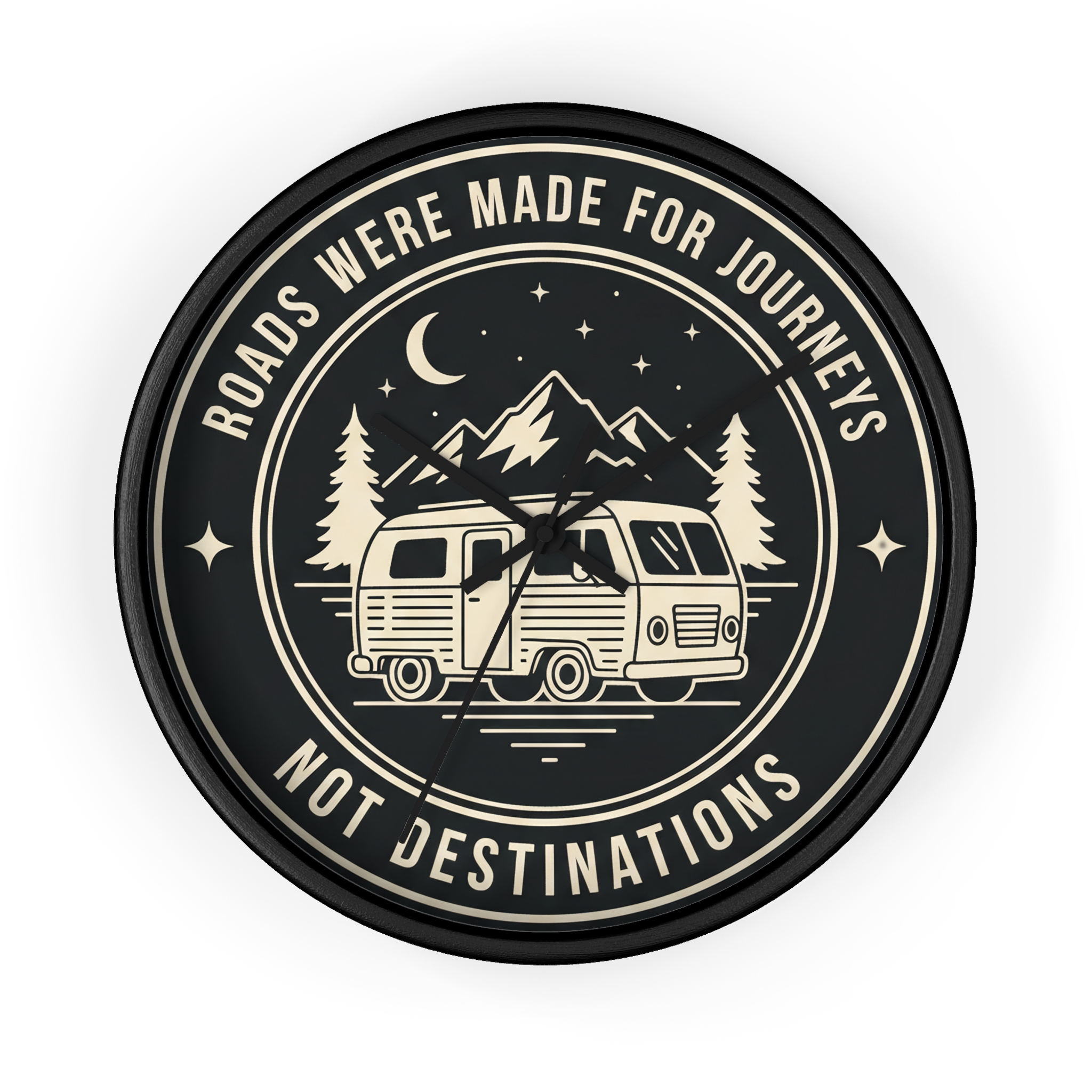 2918971012978699859_2048.jpeg Wall Clock — "ROAD WHERE MADE FOR JOURNEYS-NOT DESTINATIONS" Camper Van Mountain Travel Timepiece