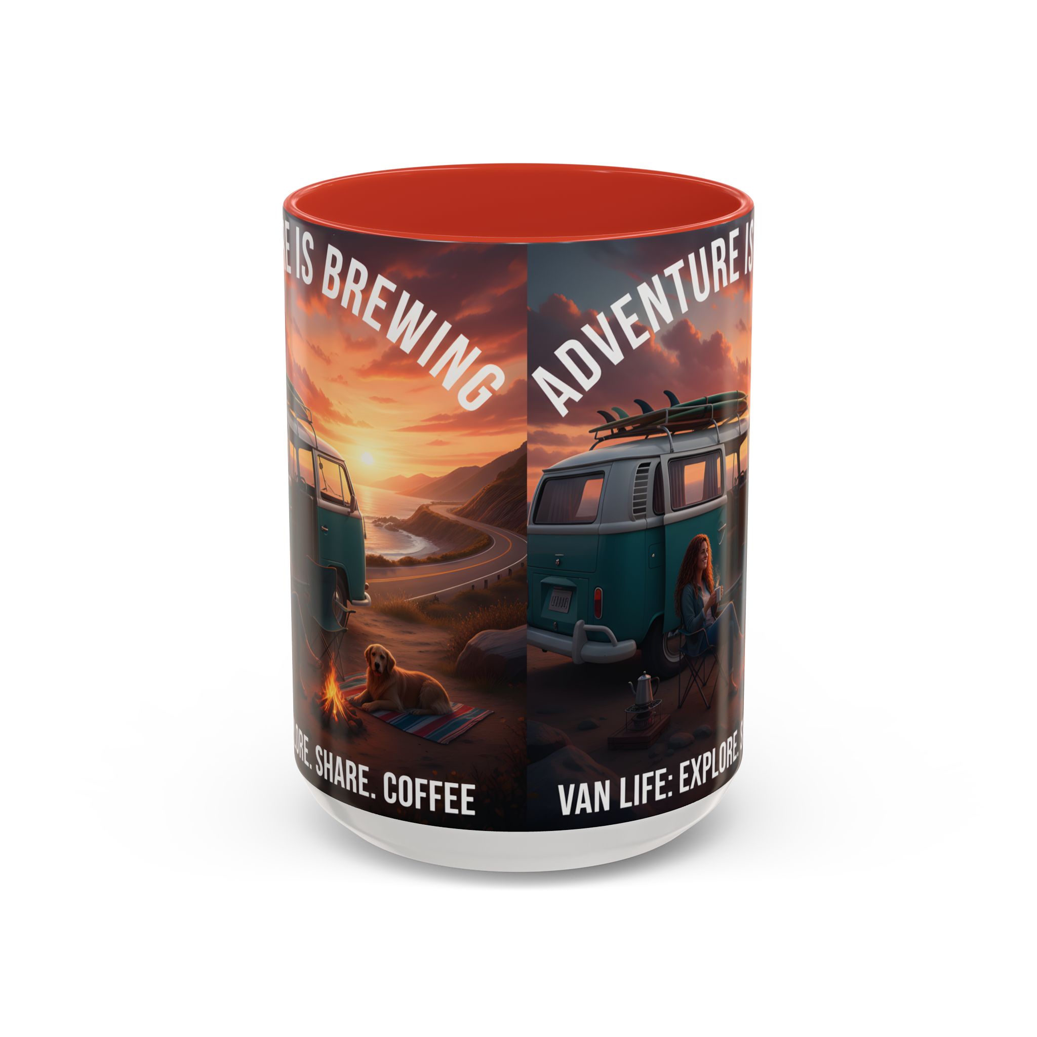 Accent Coffee Mug (11, 15oz) — "Adventure is brewing"