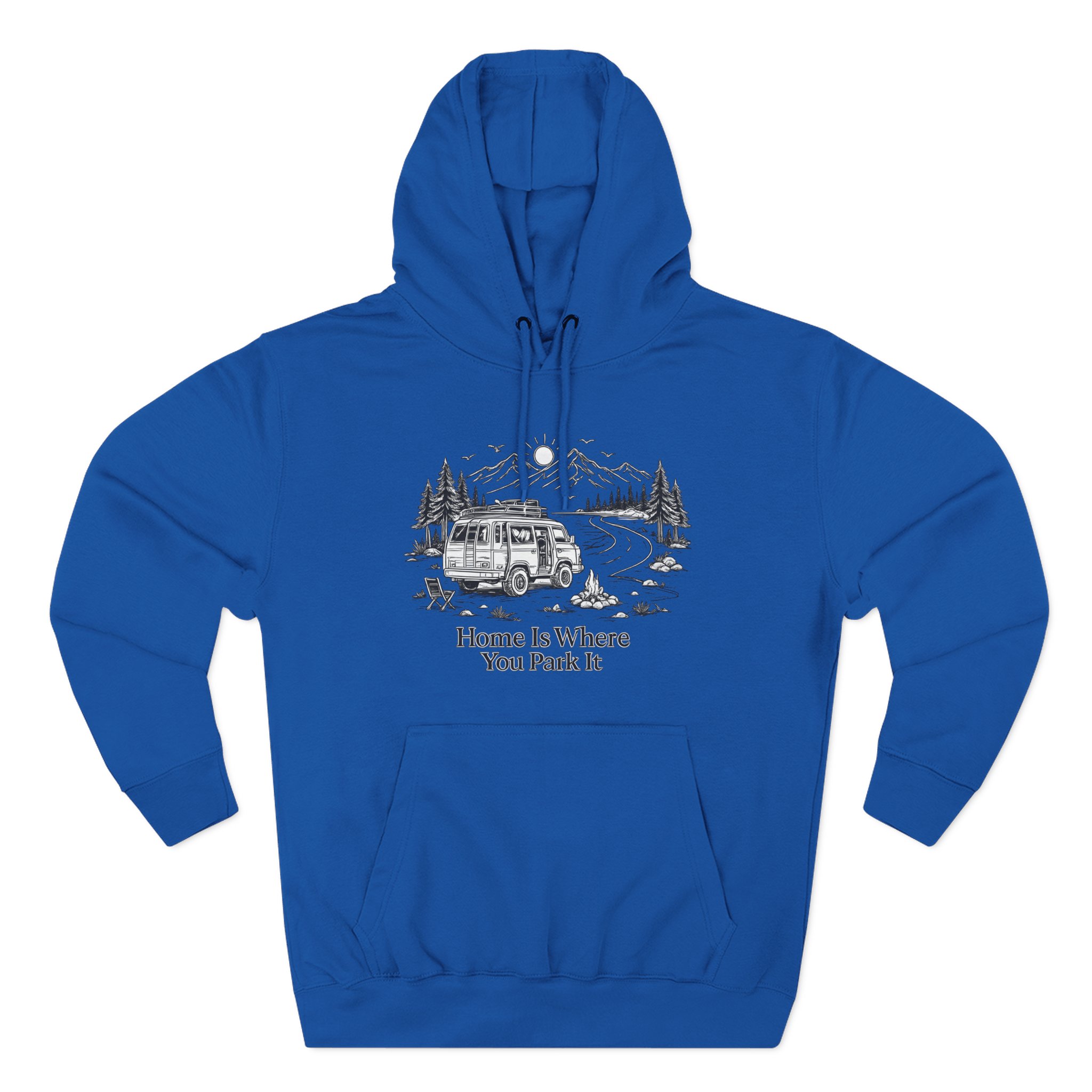 2924501070369856925_2048.jpeg Three-Panel Fleece Hoodie - "Home Is Where You Park It" Design Minimal-Line