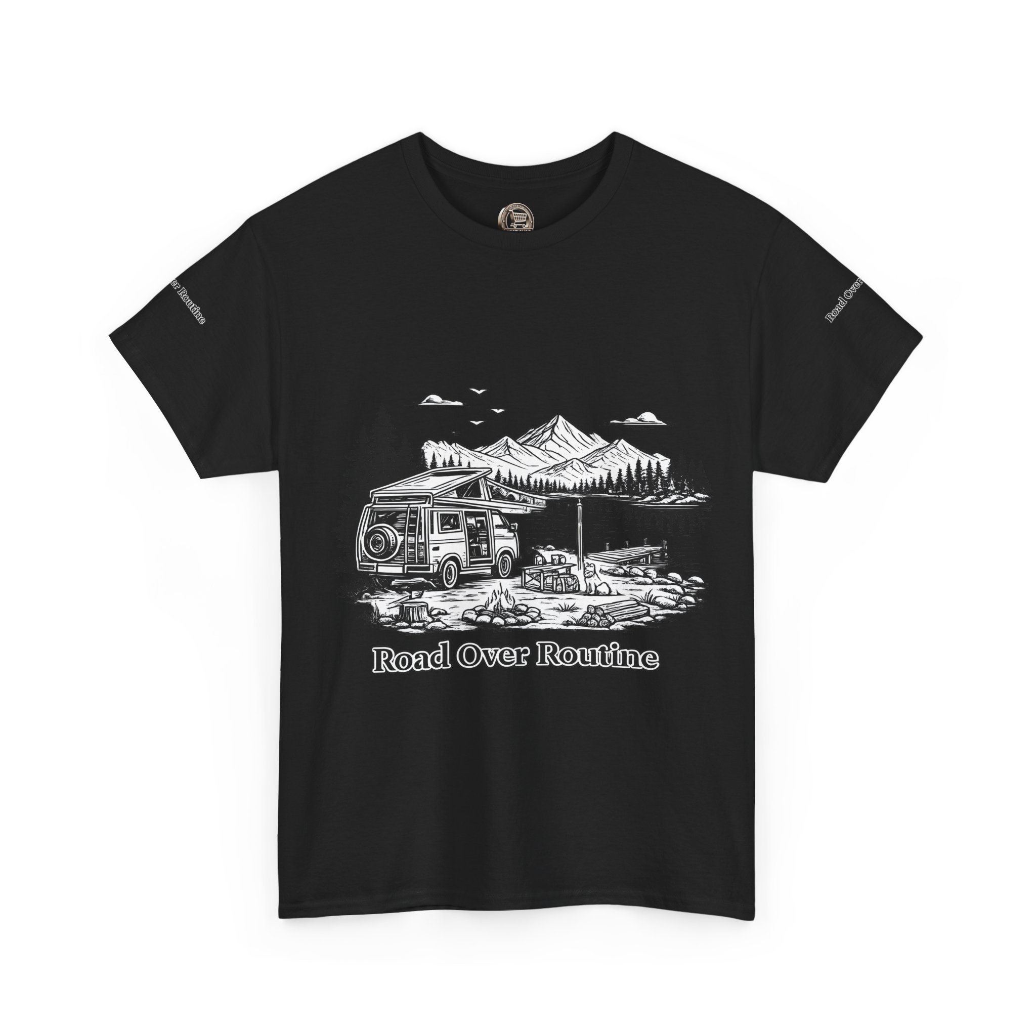 Unisex Heavy Cotton Tee — "Road Over Routine" Design Minimal-Line