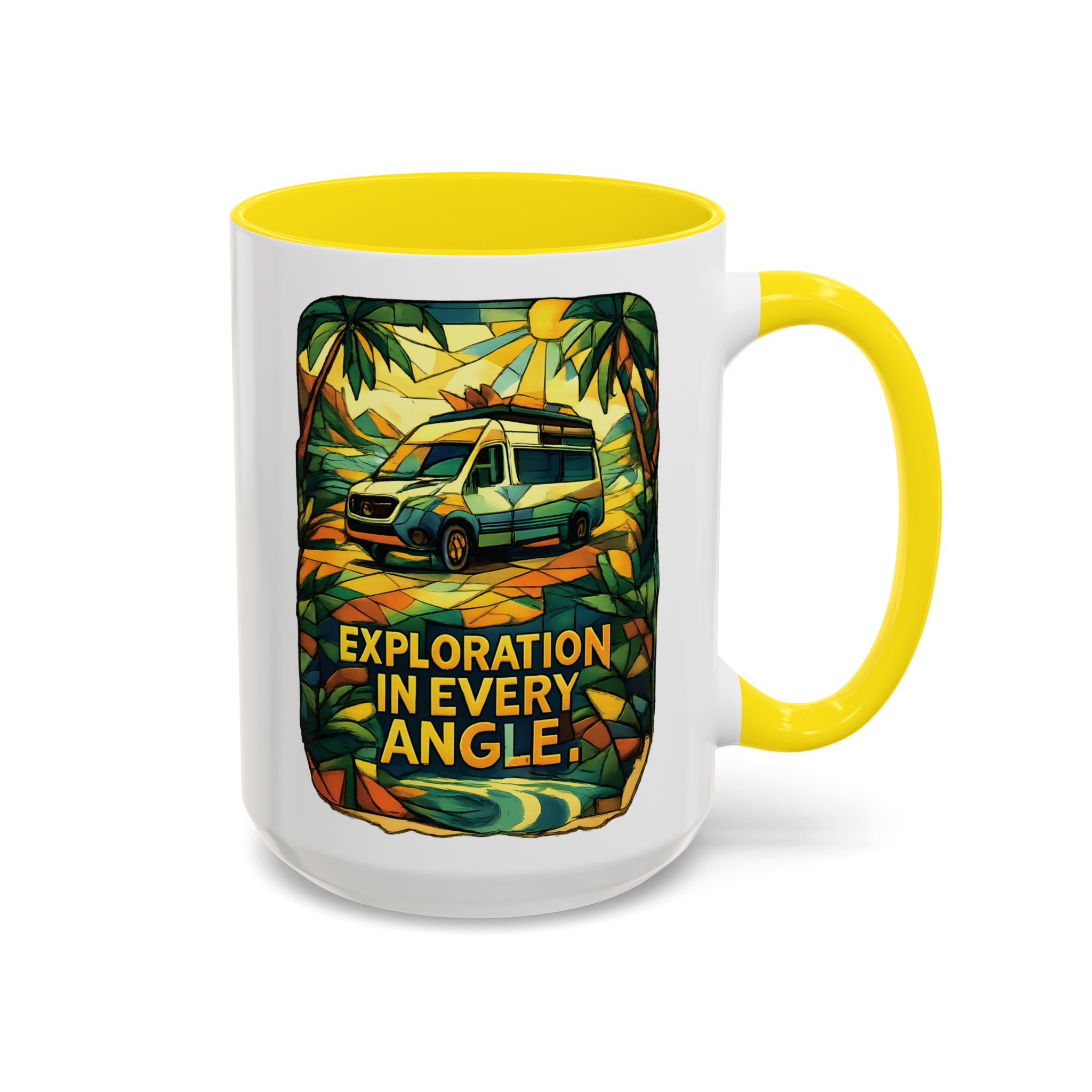 Accent Coffee Mug (11, 15oz) — "Exploration In Every Angle" Design Cubic-Line