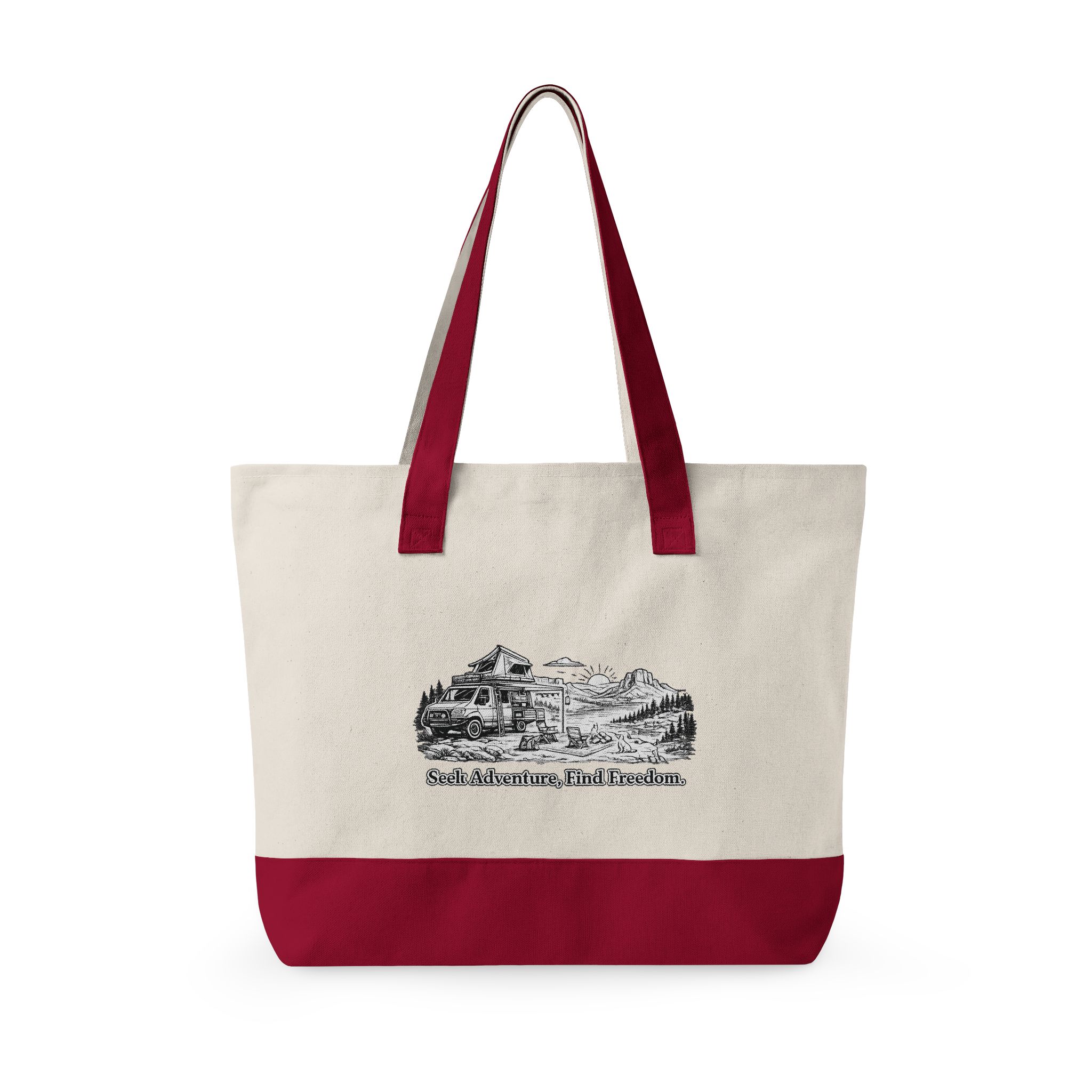 Zippered Canvas Tote — "Seek Adventure, Find Freedom" (Design Minimal-Line)