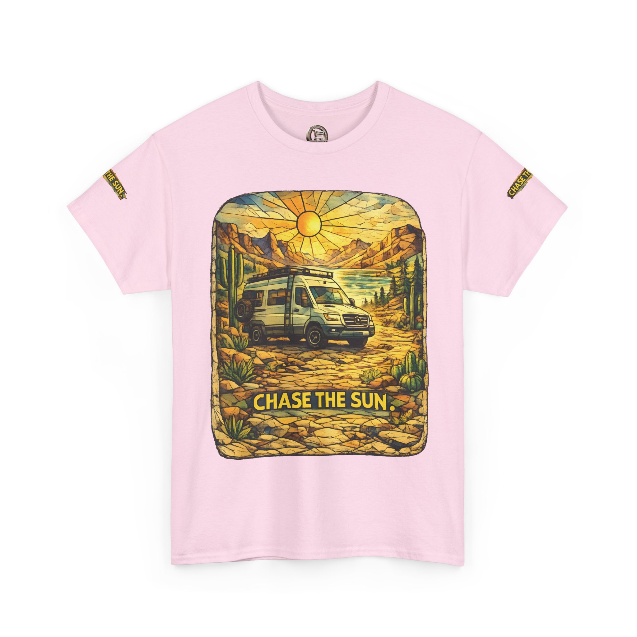Unisex Heavy Cotton Tee — "Chase The Sun" Design Cubic-Line