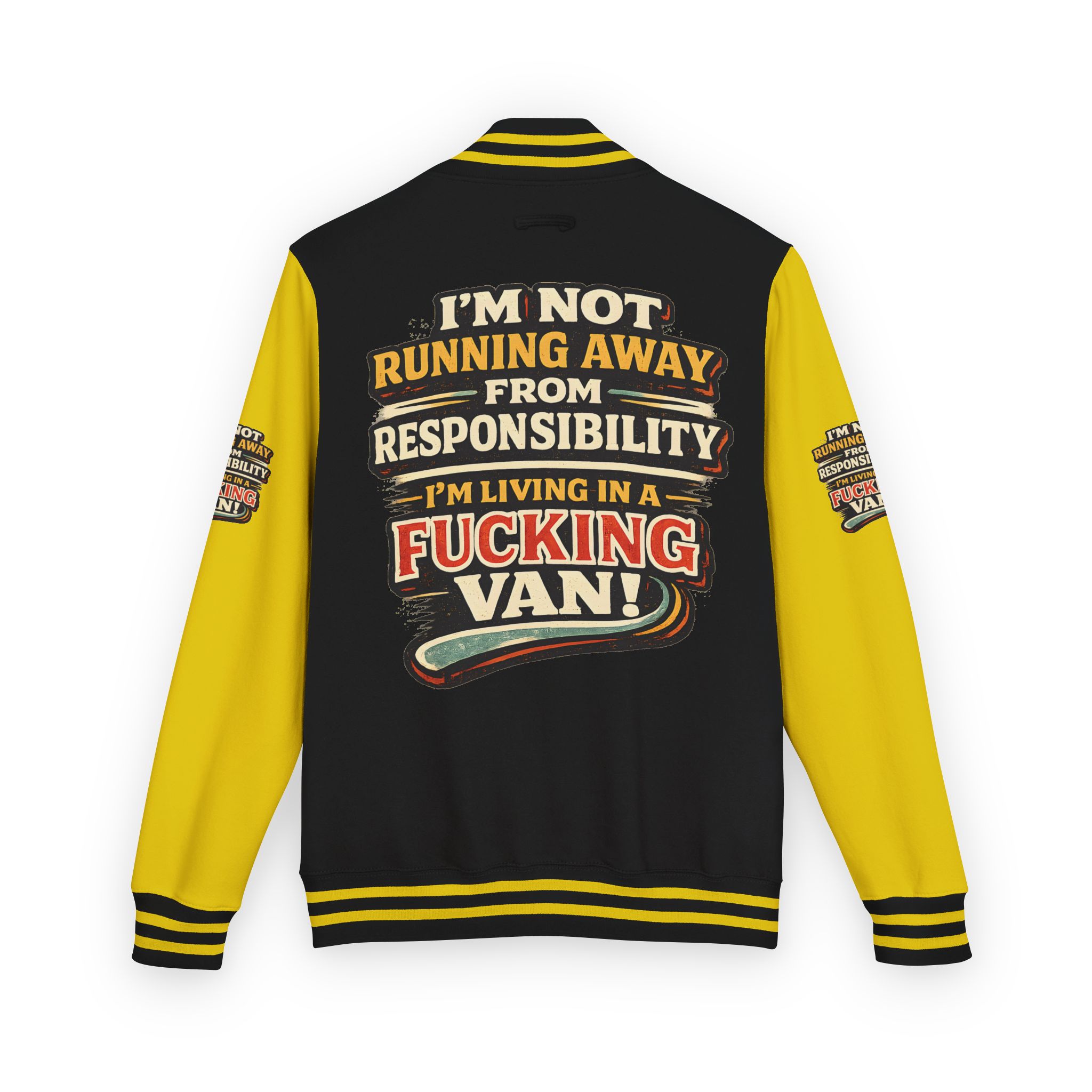 Unisex Heavyweight Letterman Jacket — "I`m Not running Away" Design F**K-Line