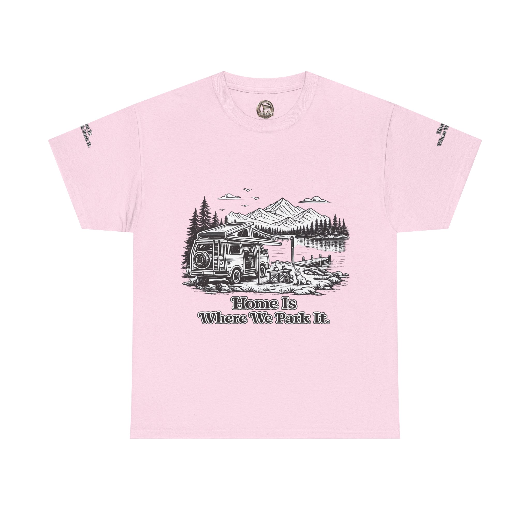 Unisex Heavy Cotton Tee — "Home Is Where You Park It" Design Minimal-Line