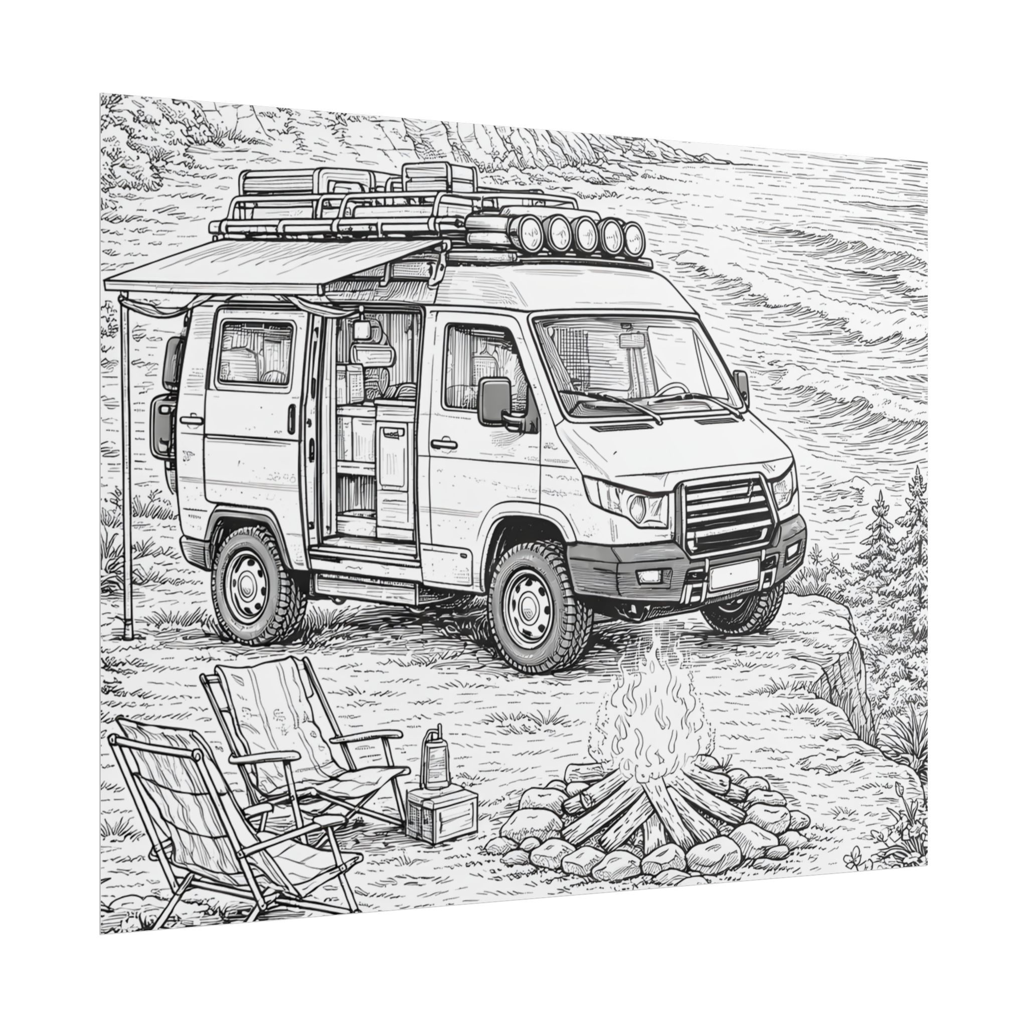 Campervan Poster — Vintage RV Camping Landscape Wall Art