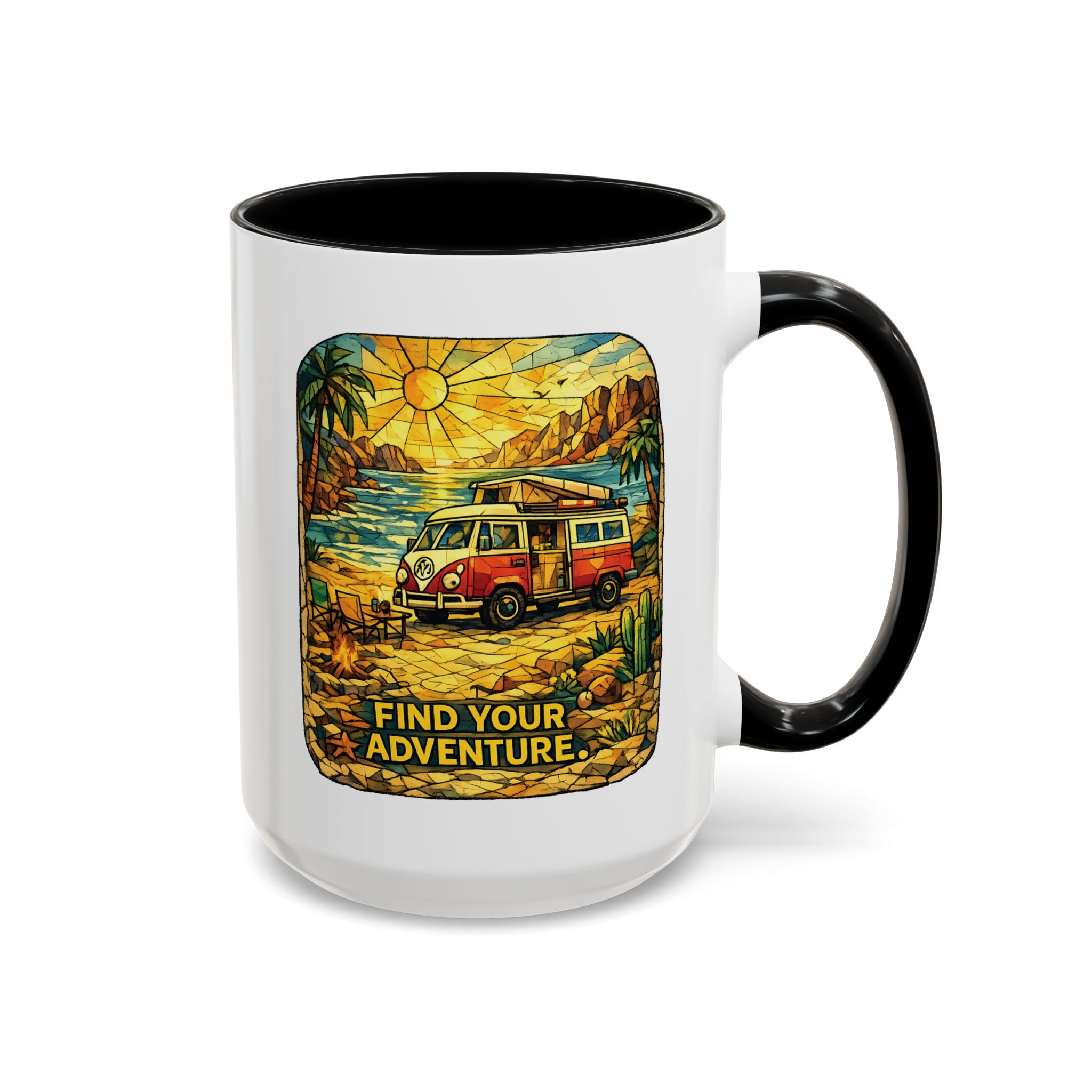 Accent Coffee Mug (11, 15oz) — ""Find Your Adventure"" Design Cubic-Line