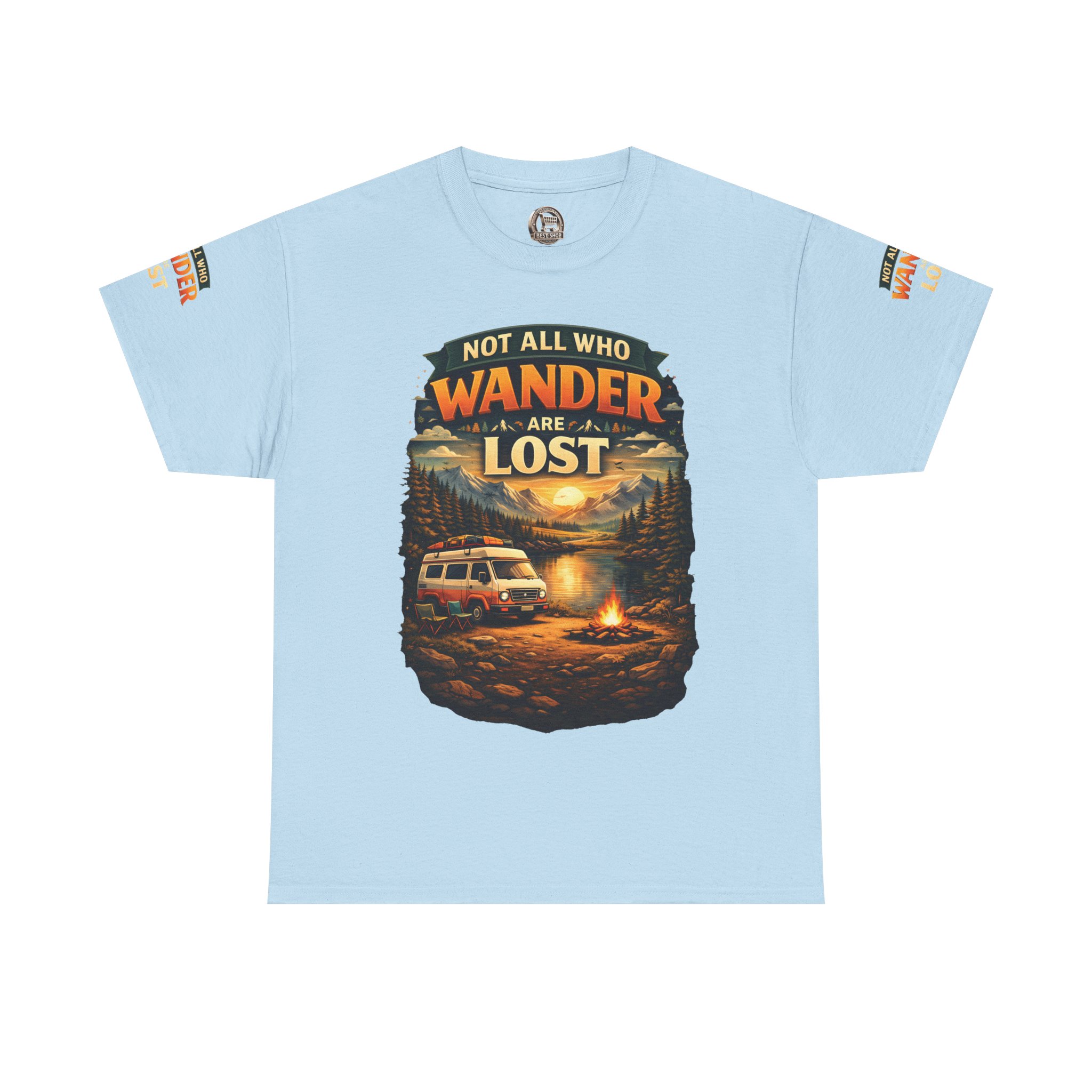 Unisex Heavy Cotton Tee — "Not All Who Wander Are Lost" Design Scenic-Line