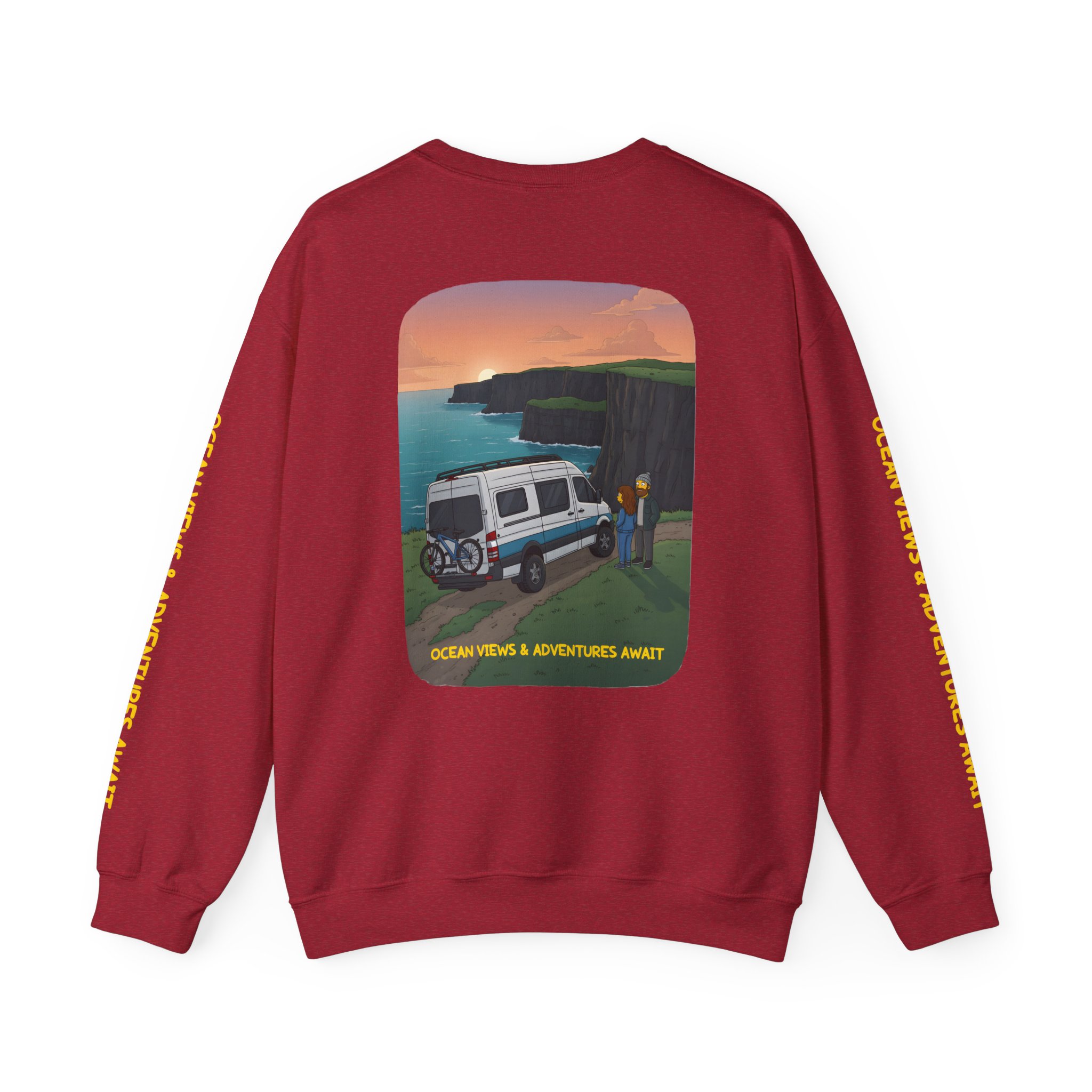 Unisex Heavy Blend™ Crewneck Sweatshirt — "Ocean Views-Adventures Awaits" Design Sitcom-Line