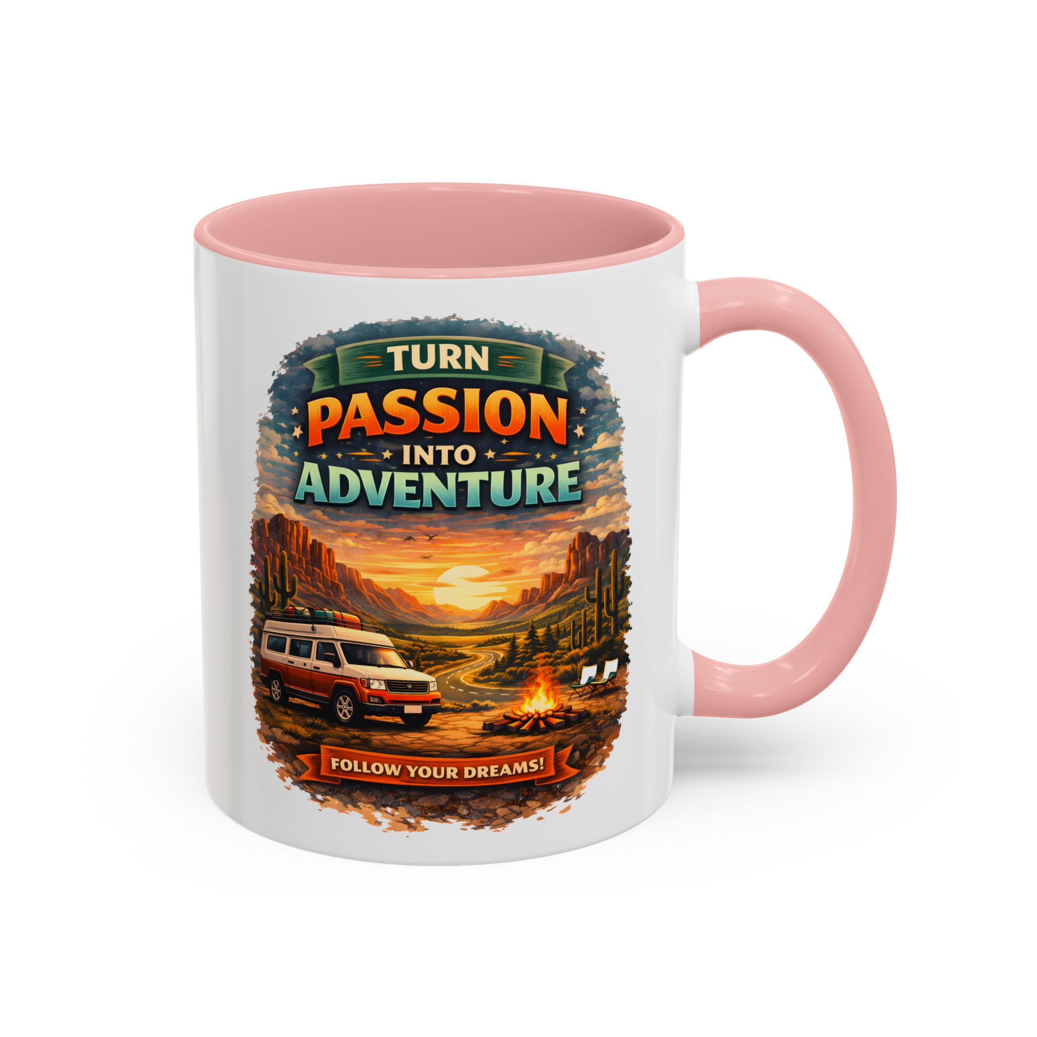 Accent Coffee Mug (11, 15oz) — "Turn Passion Into Adventure" Design Scenic-Line