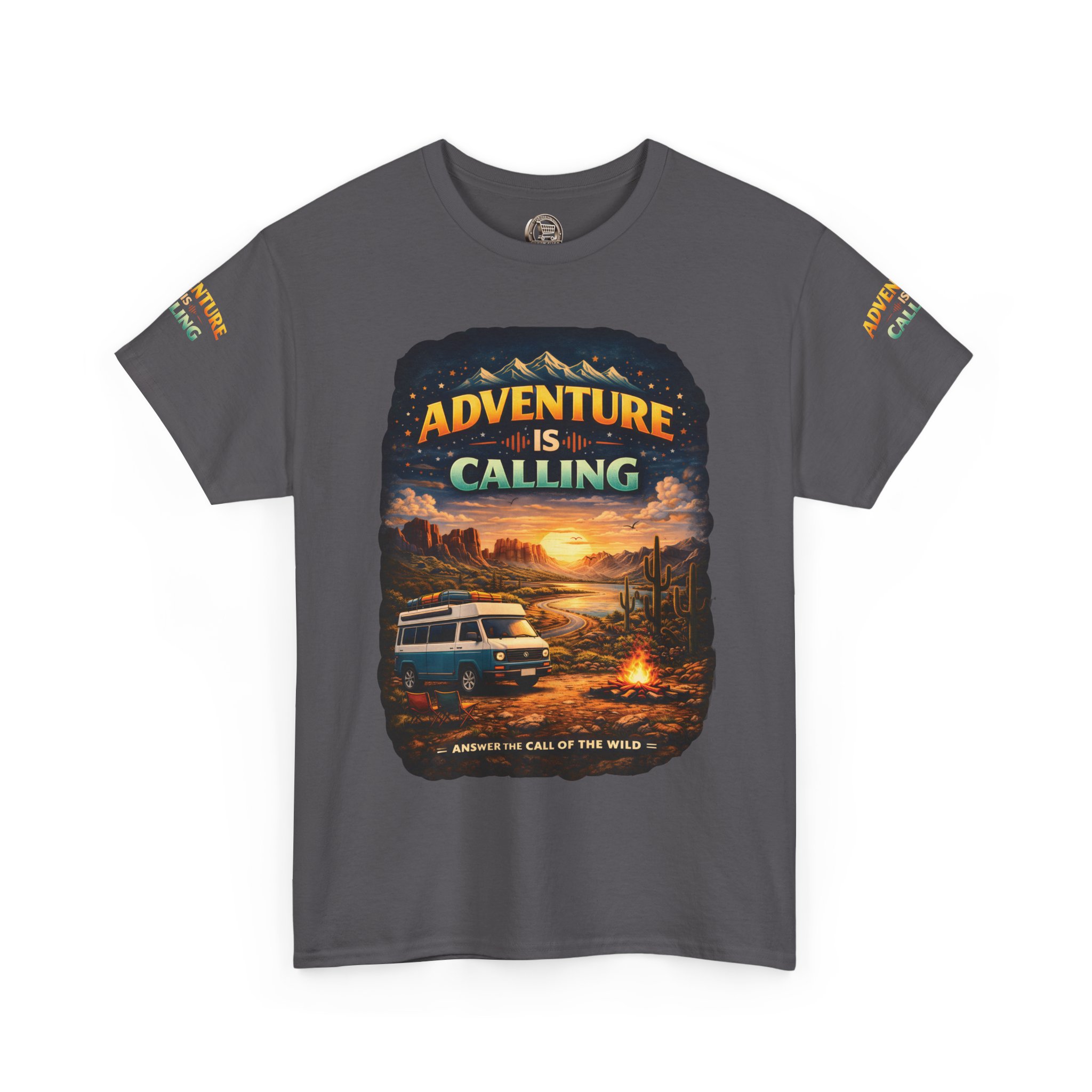 Unisex Heavy Cotton Tee — "Adventure Is Calling" Design Scenic-Line