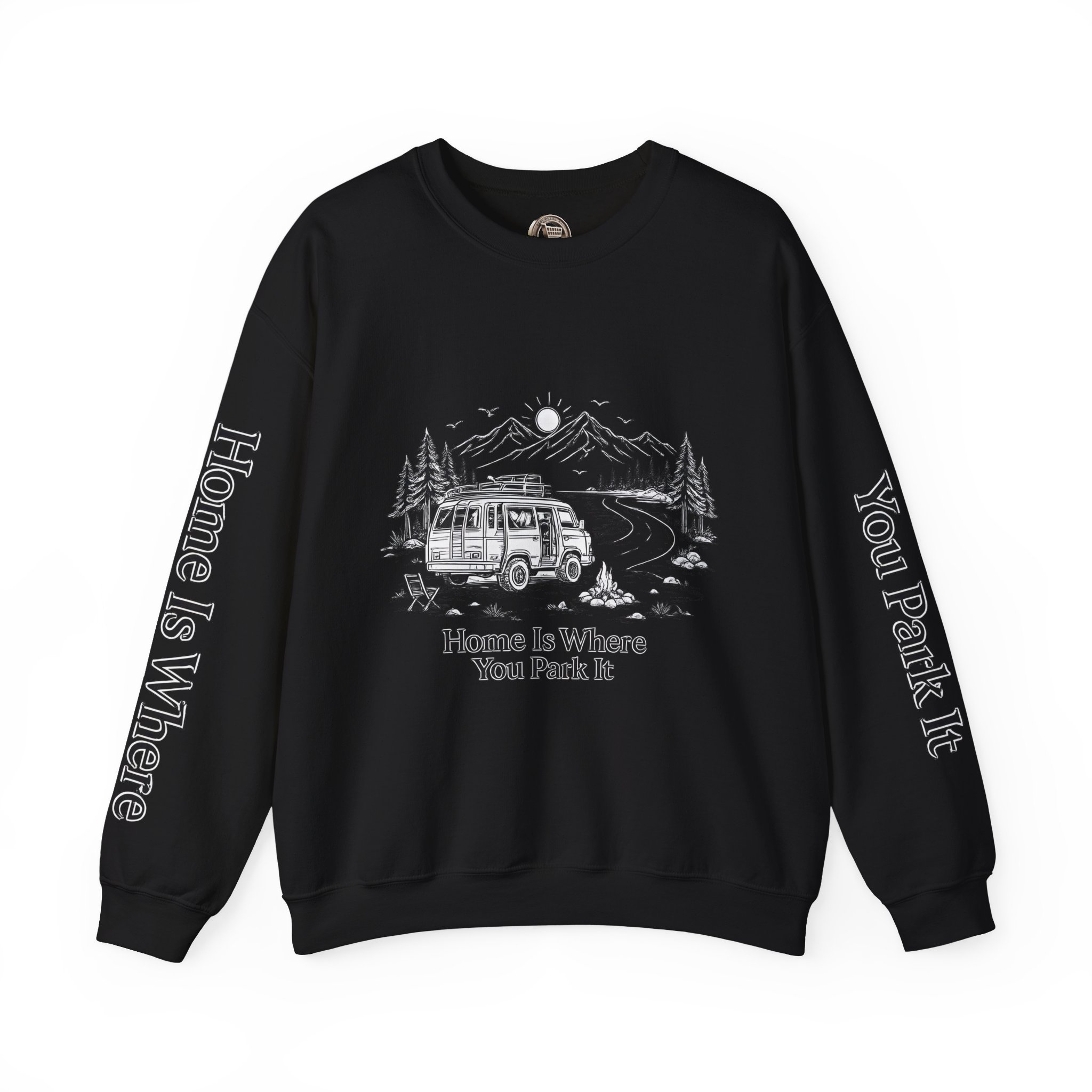 Unisex Heavy Blend™ Crewneck Sweatshirt — "Home Is Where You Park It" Design Minimal-Line
