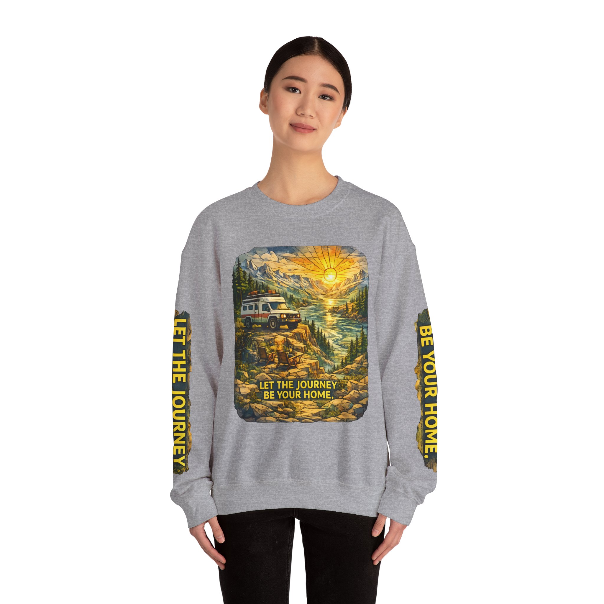 Unisex Heavy Blend™ Crewneck Sweatshirt — "Let The Journey Be Your Home" Design Cubic-Line