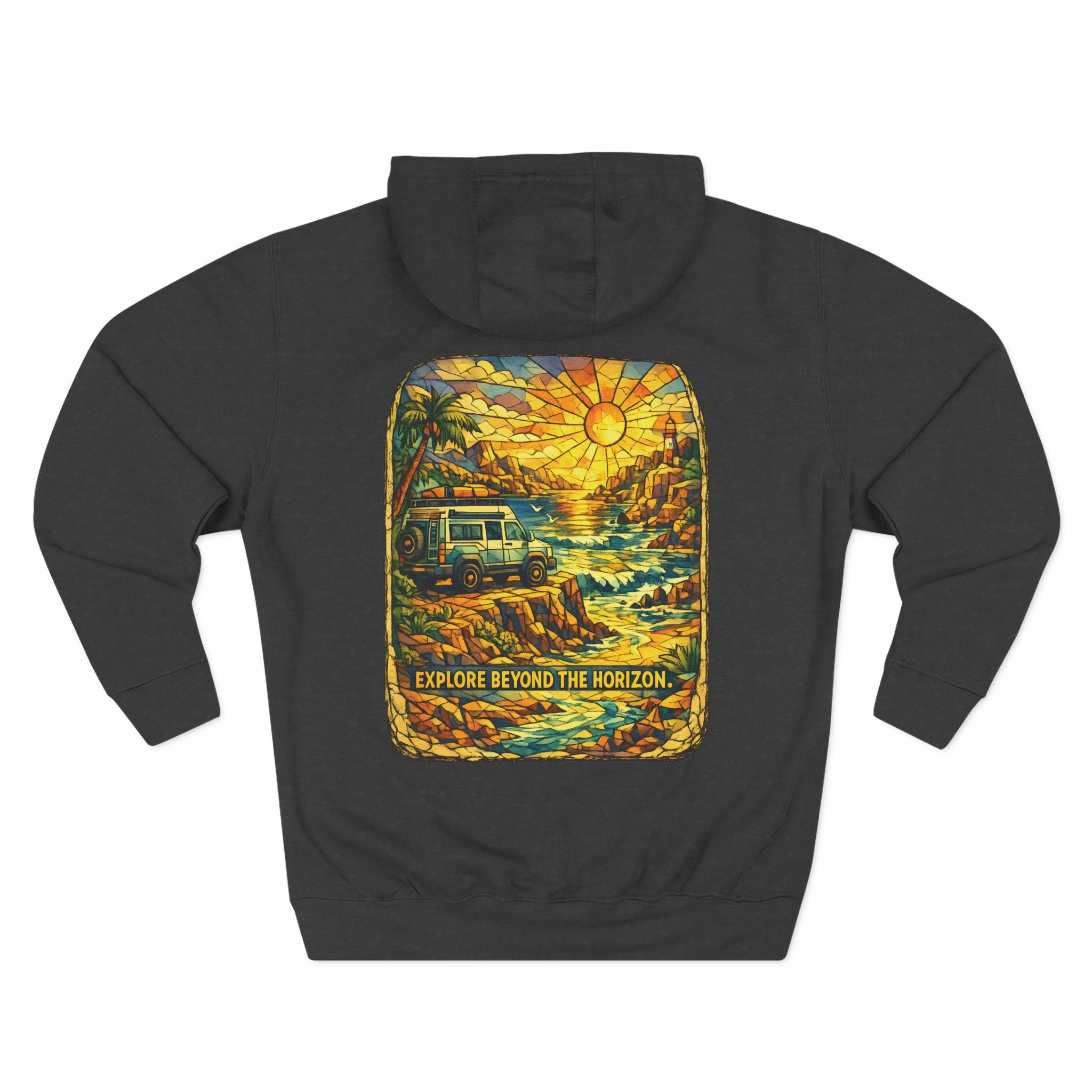 Three-Panel Fleece Hoodie - "Explore Beyond The Horizon" Design Cubic-Line