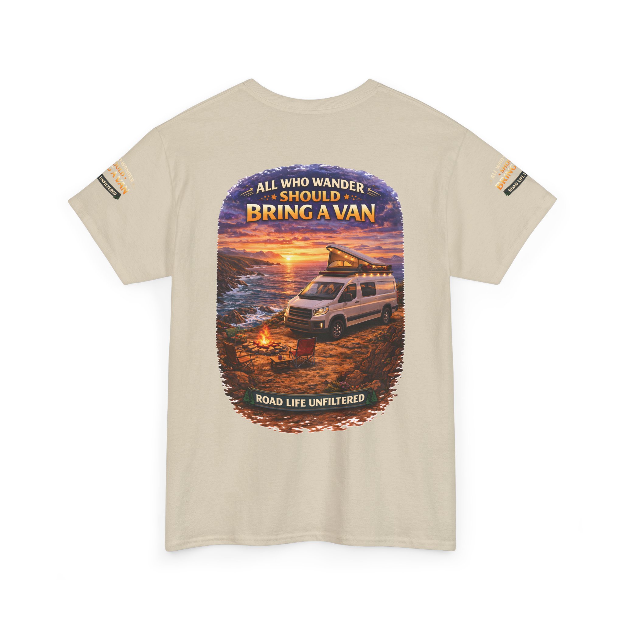 Unisex Heavy Cotton Tee — "All Who wander Should Bring A Van" Design Scenic-Line