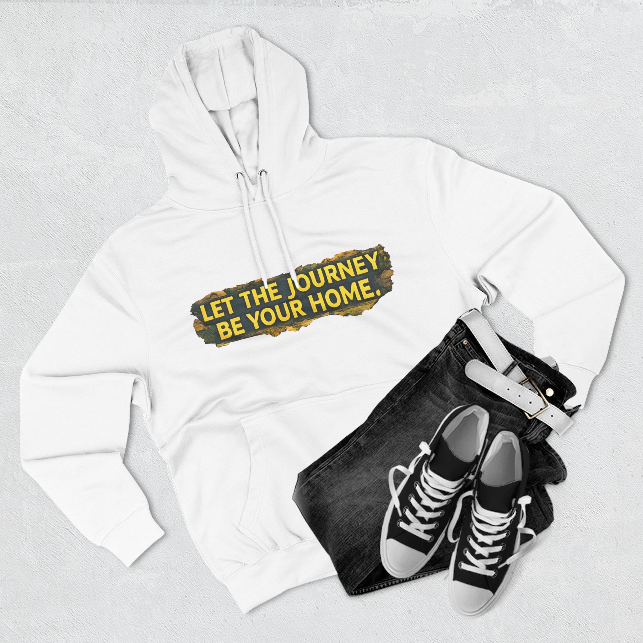 Three-Panel Fleece Hoodie - "Let The Journey Be Your Home" Design Cubic-Line