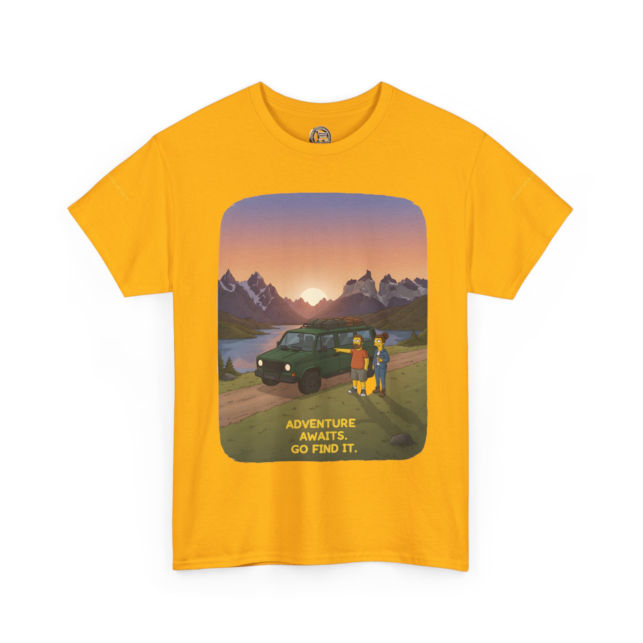 Unisex Heavy Cotton Tee — "Adventure Awaits-Go Find It" Design Sitcom-Line
