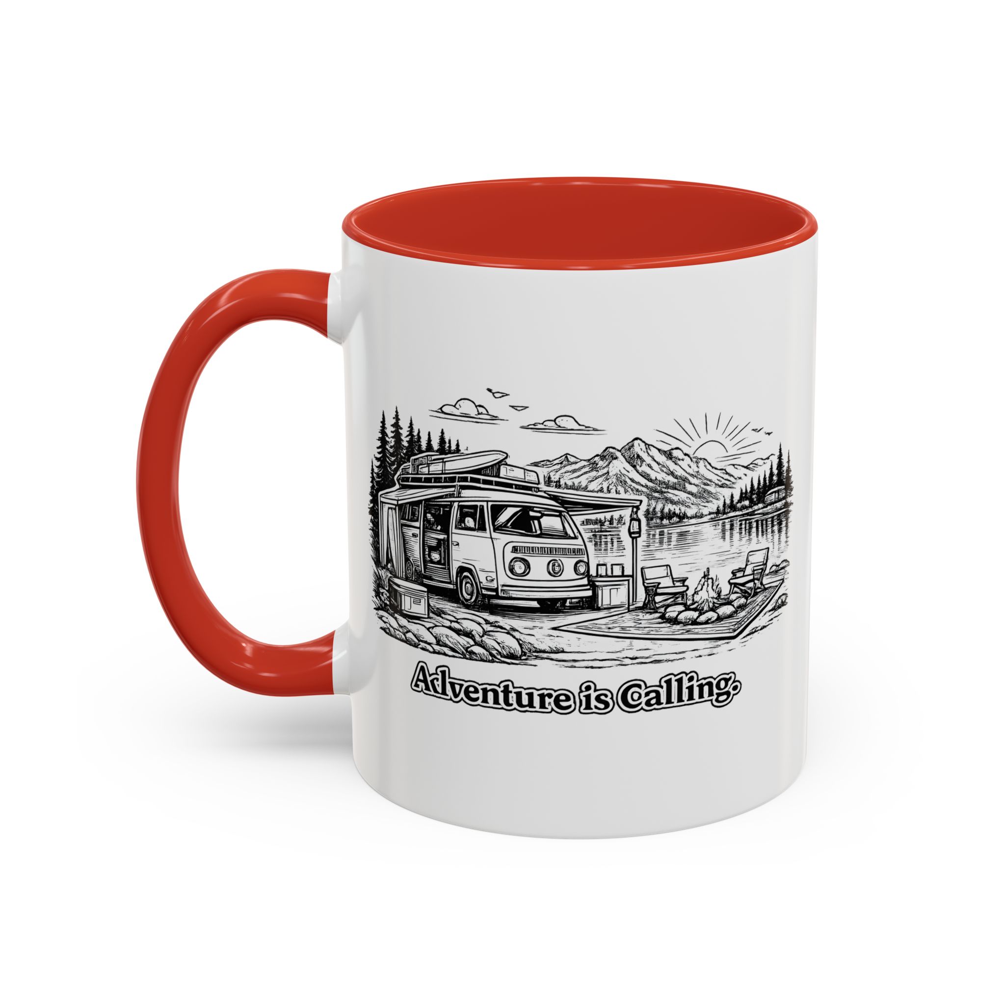Accent Coffee Mug (11, 15oz) — "Adventure Is Calling" Design Minimal-Line