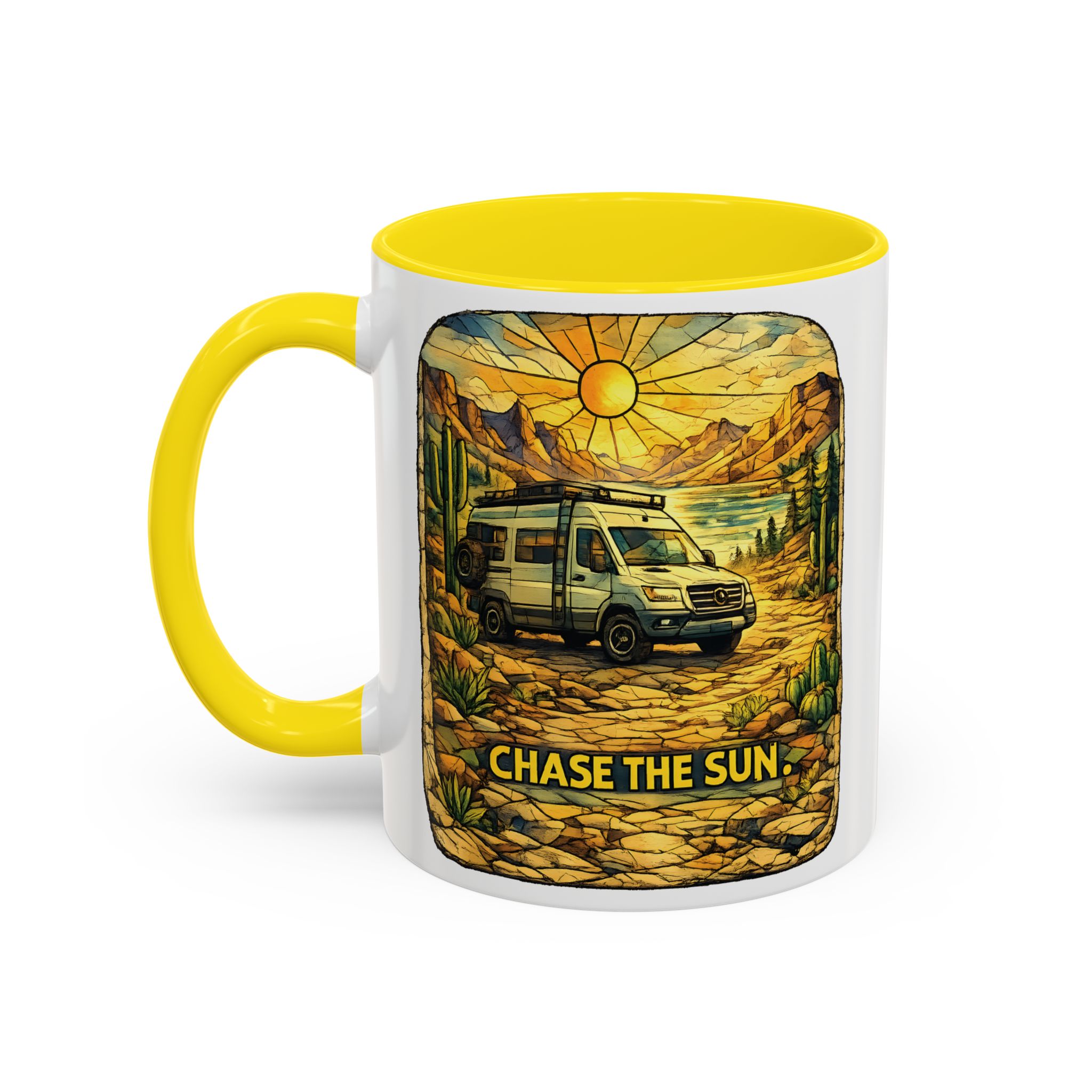 Accent Coffee Mug (11, 15oz) — "Chase The Sun" Design Cubic-Line