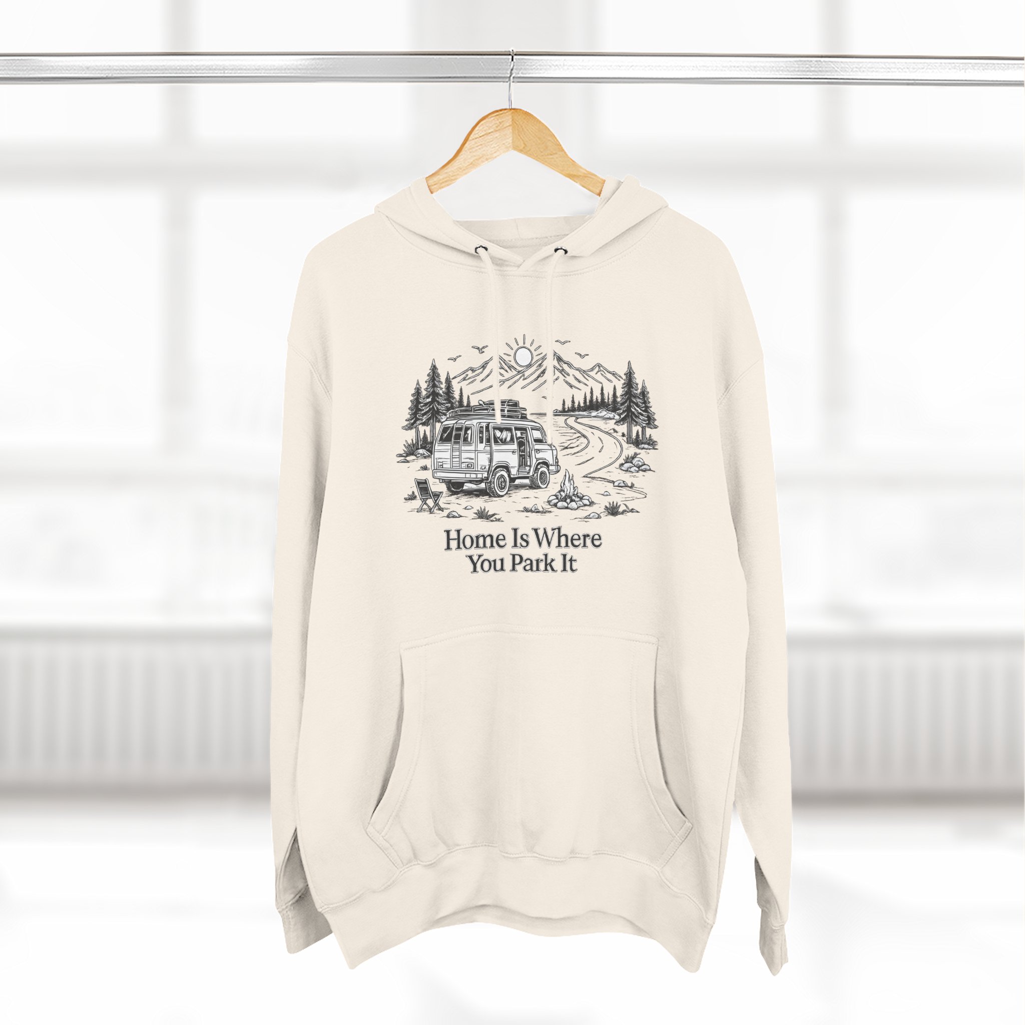 2984911563262372089_2048.jpeg Three-Panel Fleece Hoodie - "Home Is Where You Park It" Design Minimal-Line