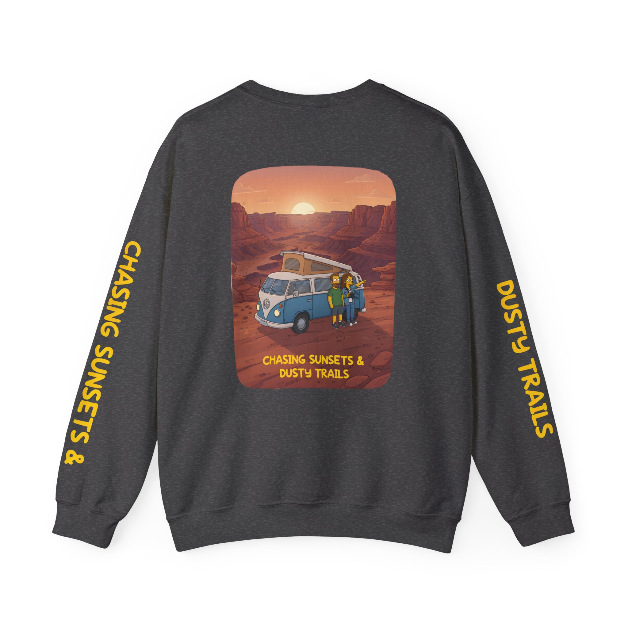 Unisex Heavy Blend™ Crewneck Sweatshirt — "Chasing Sunsets And Dusty Trails" Design Sitcom-Line