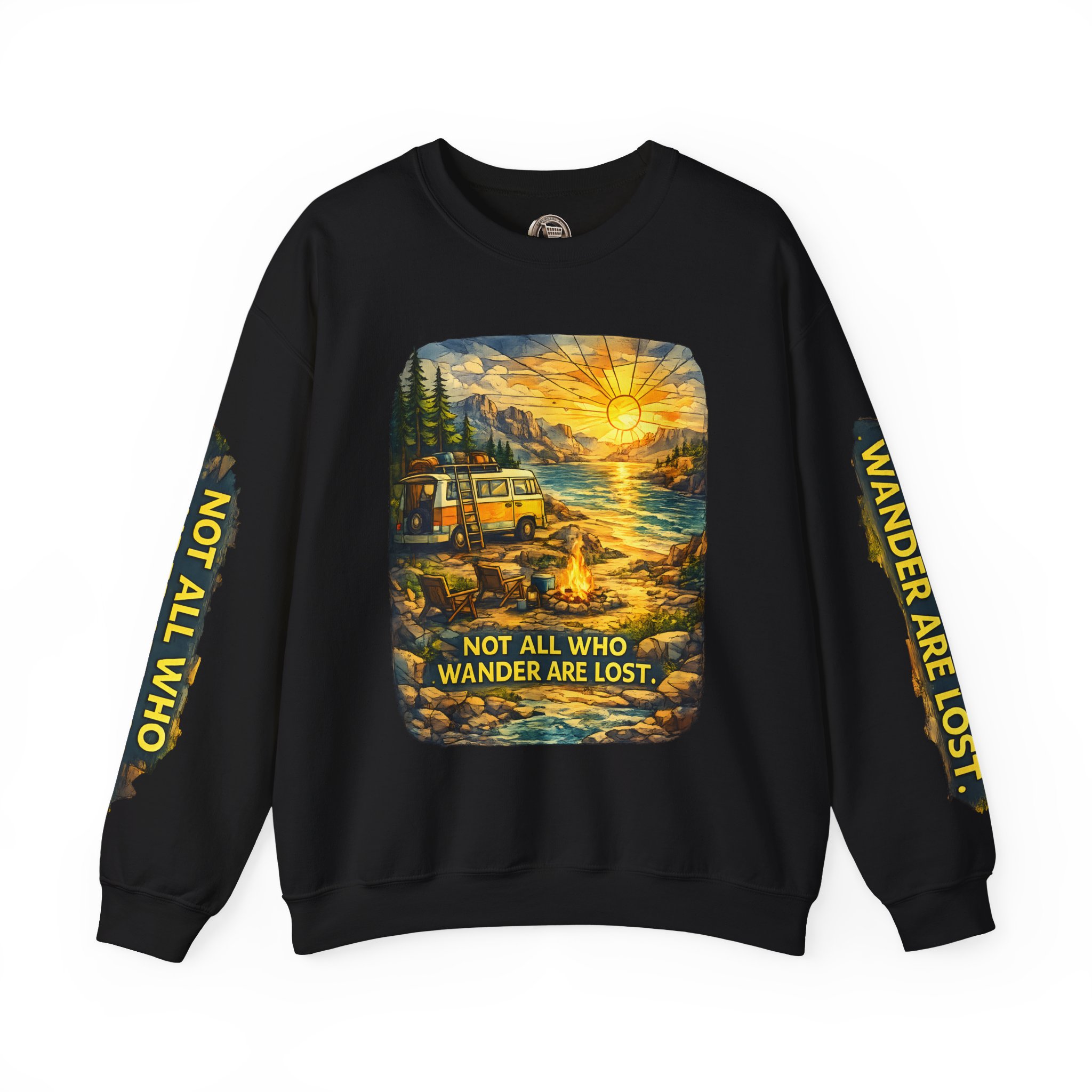 Unisex Heavy Blend™ Crewneck Sweatshirt — "Not All Who Wander Are Lost" Design Cubic-Line