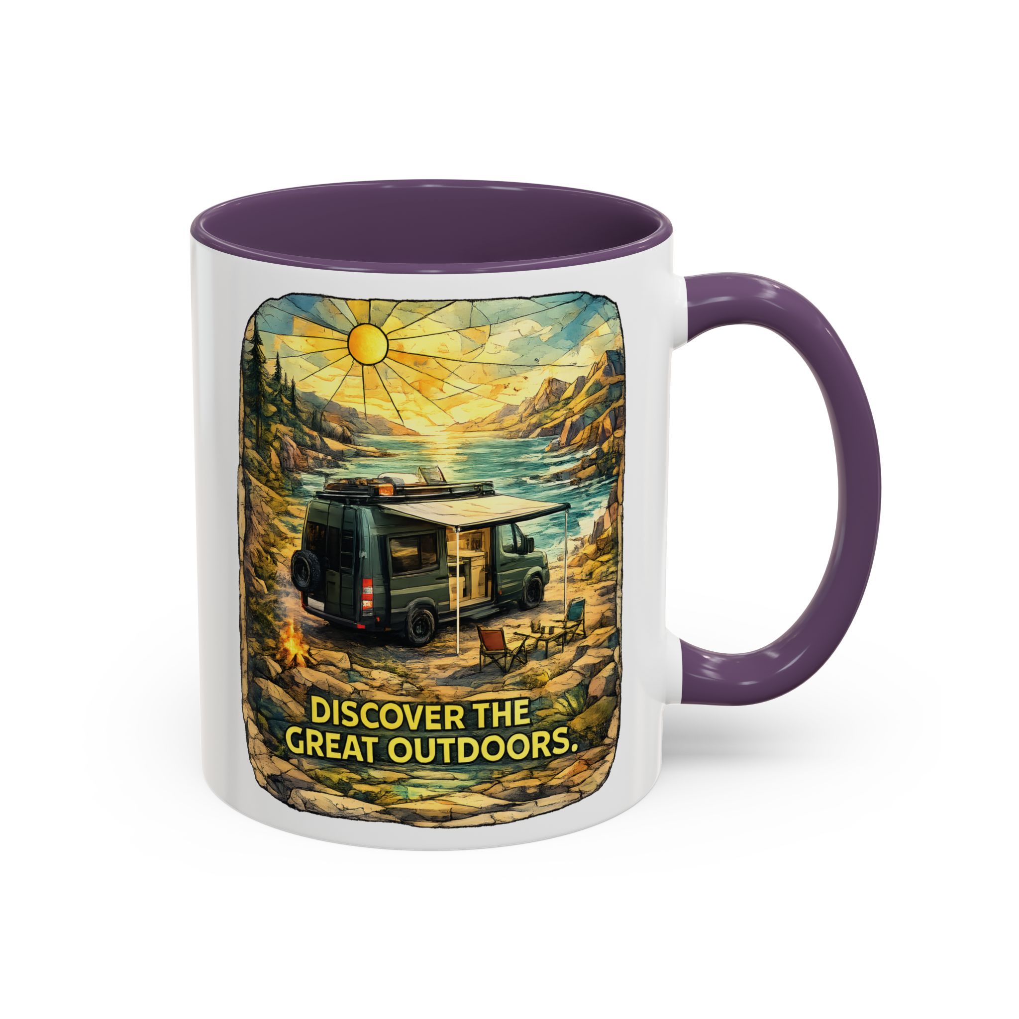 Accent Coffee Mug (11, 15oz) — "Discover The Great Outdoors" Design Cubic-Line