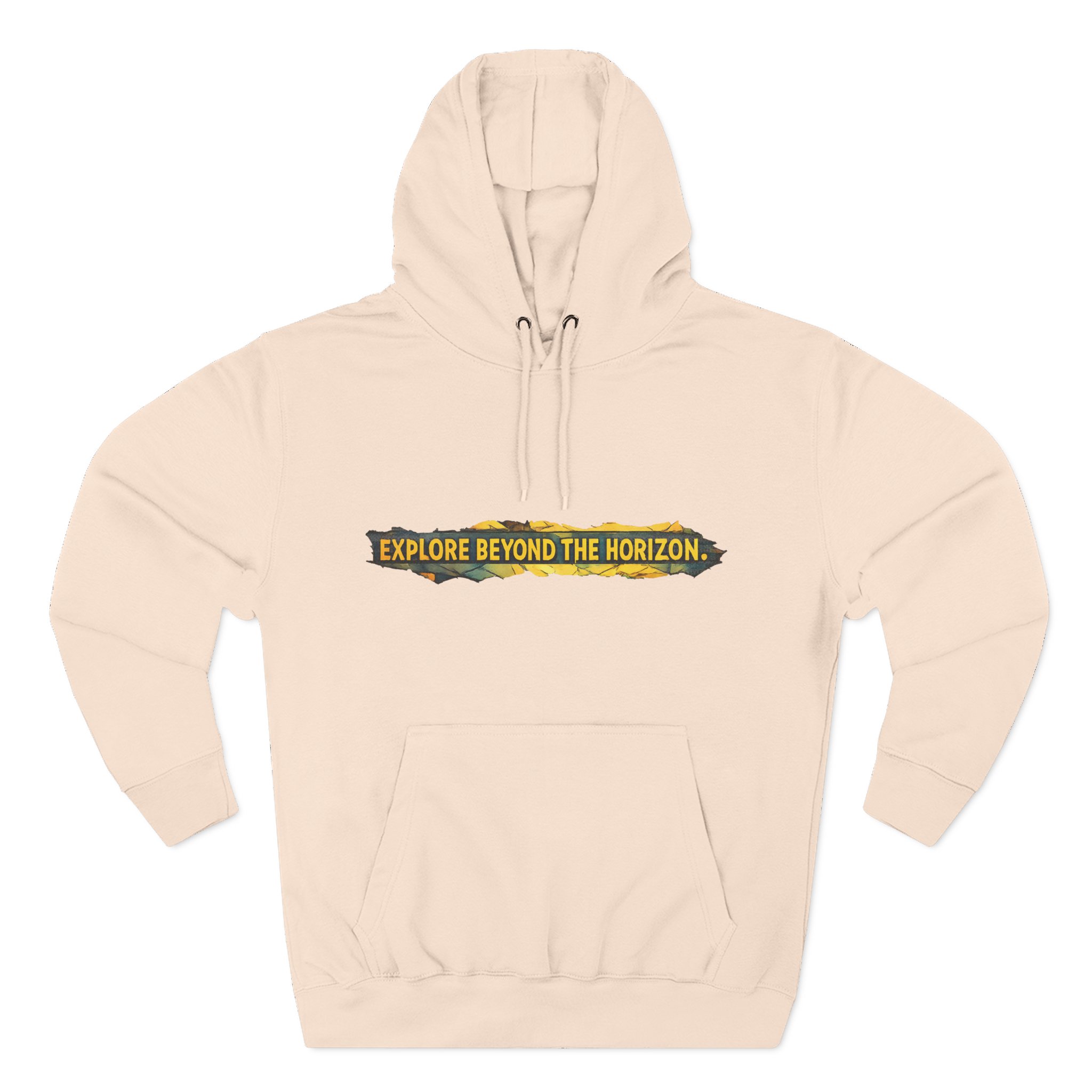 Three-Panel Fleece Hoodie - "Explore Beyond The Horizon" Design Cubic-Line