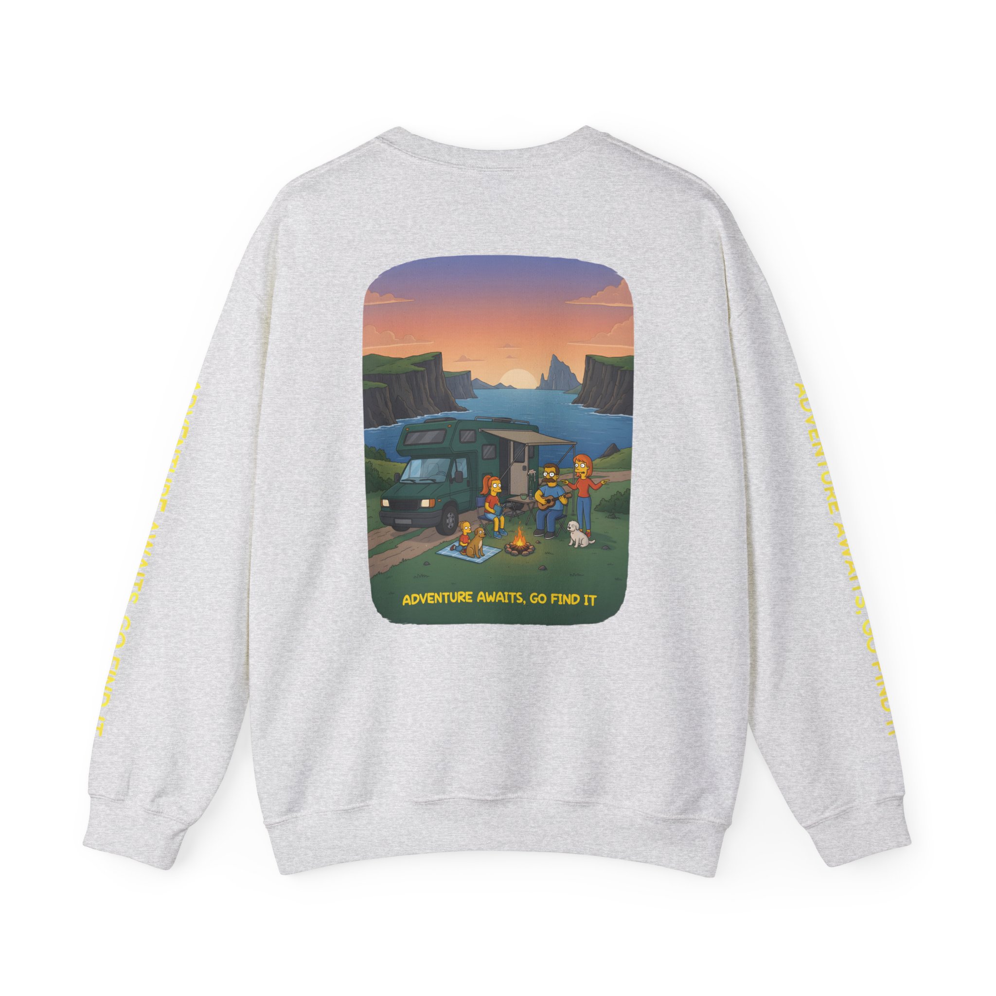 Unisex Heavy Blend™ Crewneck Sweatshirt — "Adventure Awaits-Go Find It"" Design Sitcom-Line