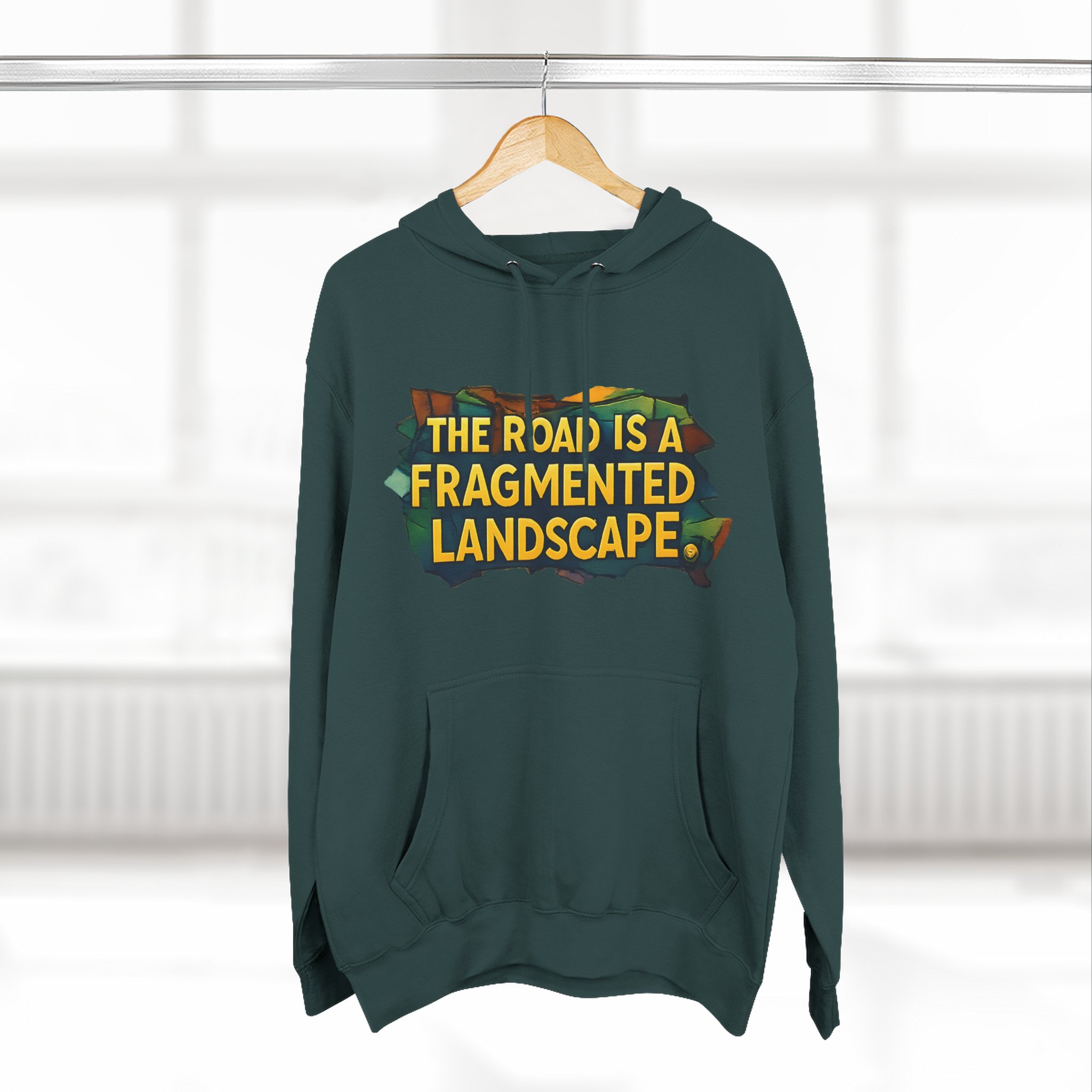 Three-Panel Fleece Hoodie - "The Road Is A Fragmented Landscape" Design Cubic-Line